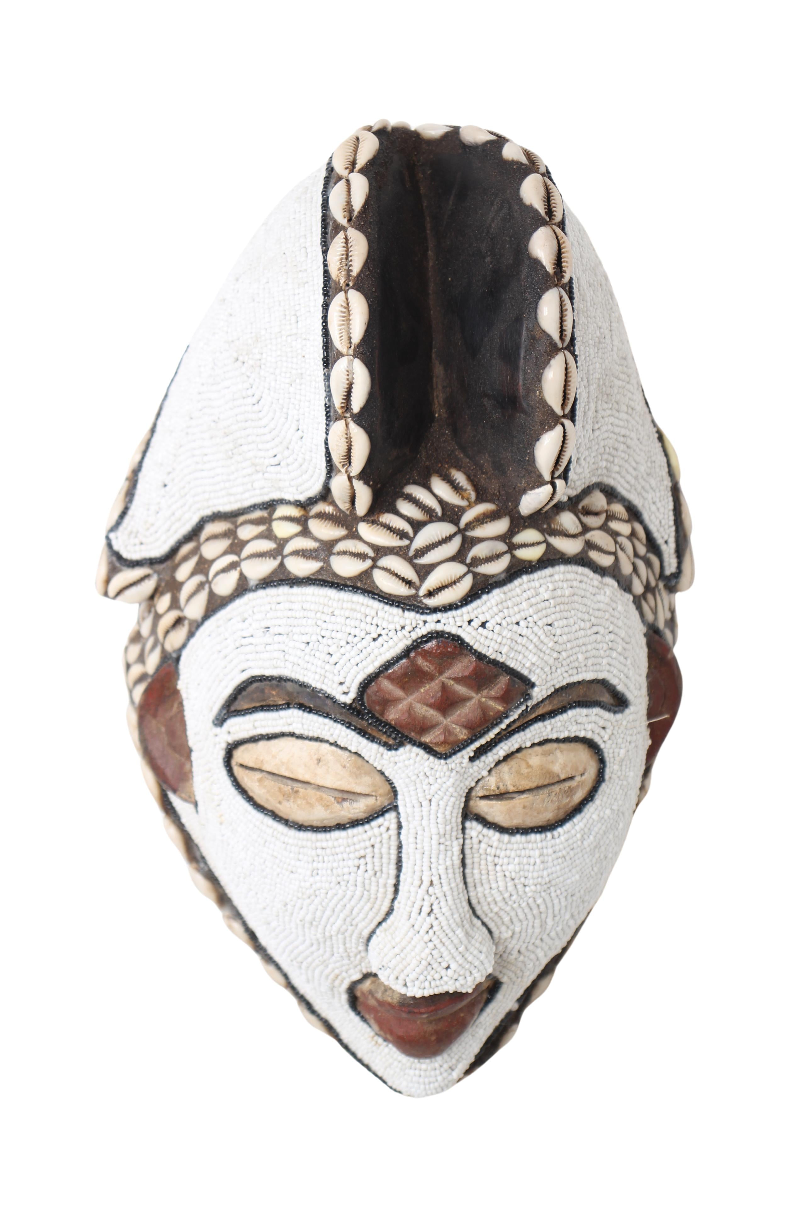 Punu Tribe Beaded Mask ~13.8" Tall (New 2024) - West African Artifacts