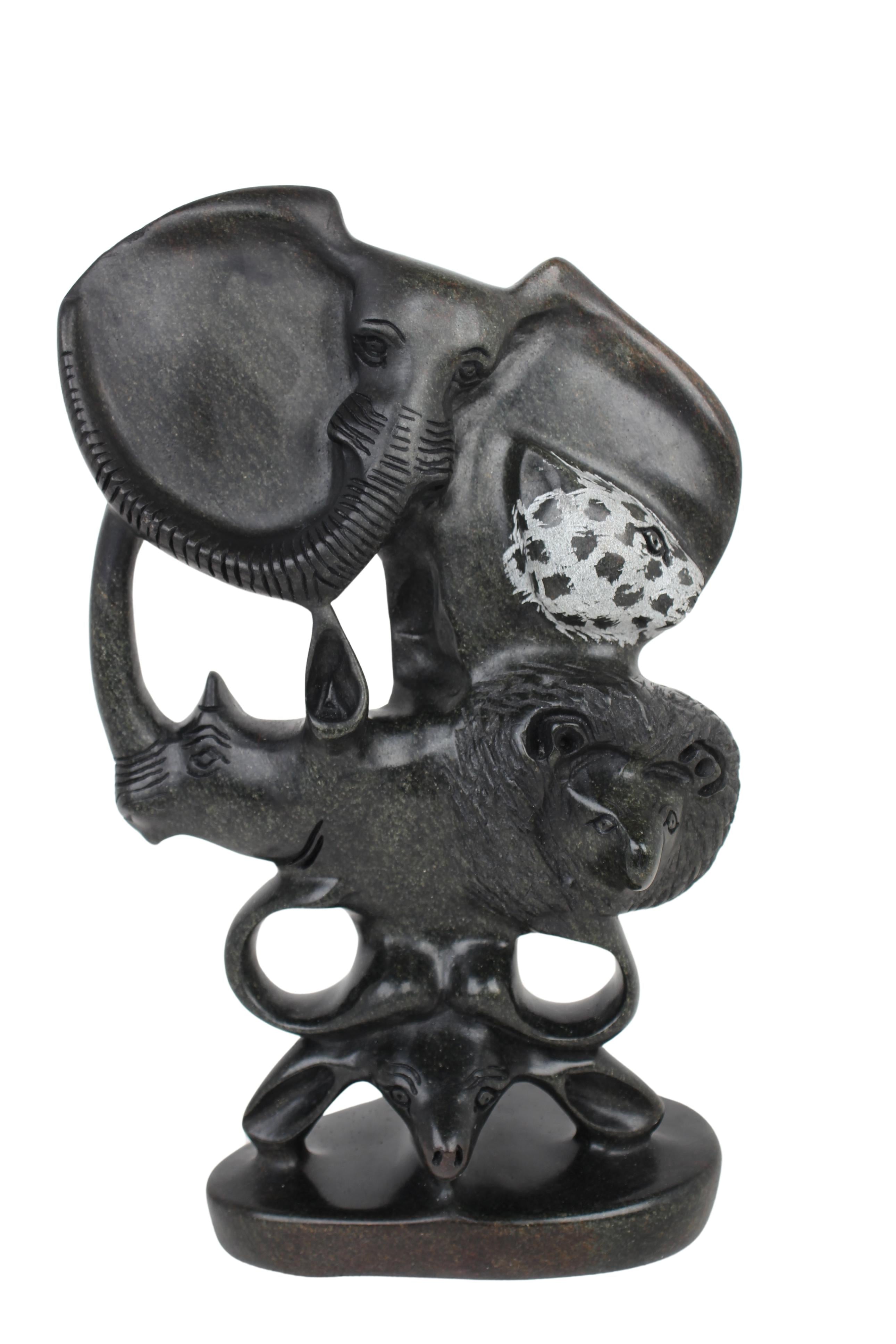 Shona Tribe Serpentine Big Five Safari Sculptures ~13.8" Tall (New 2024)