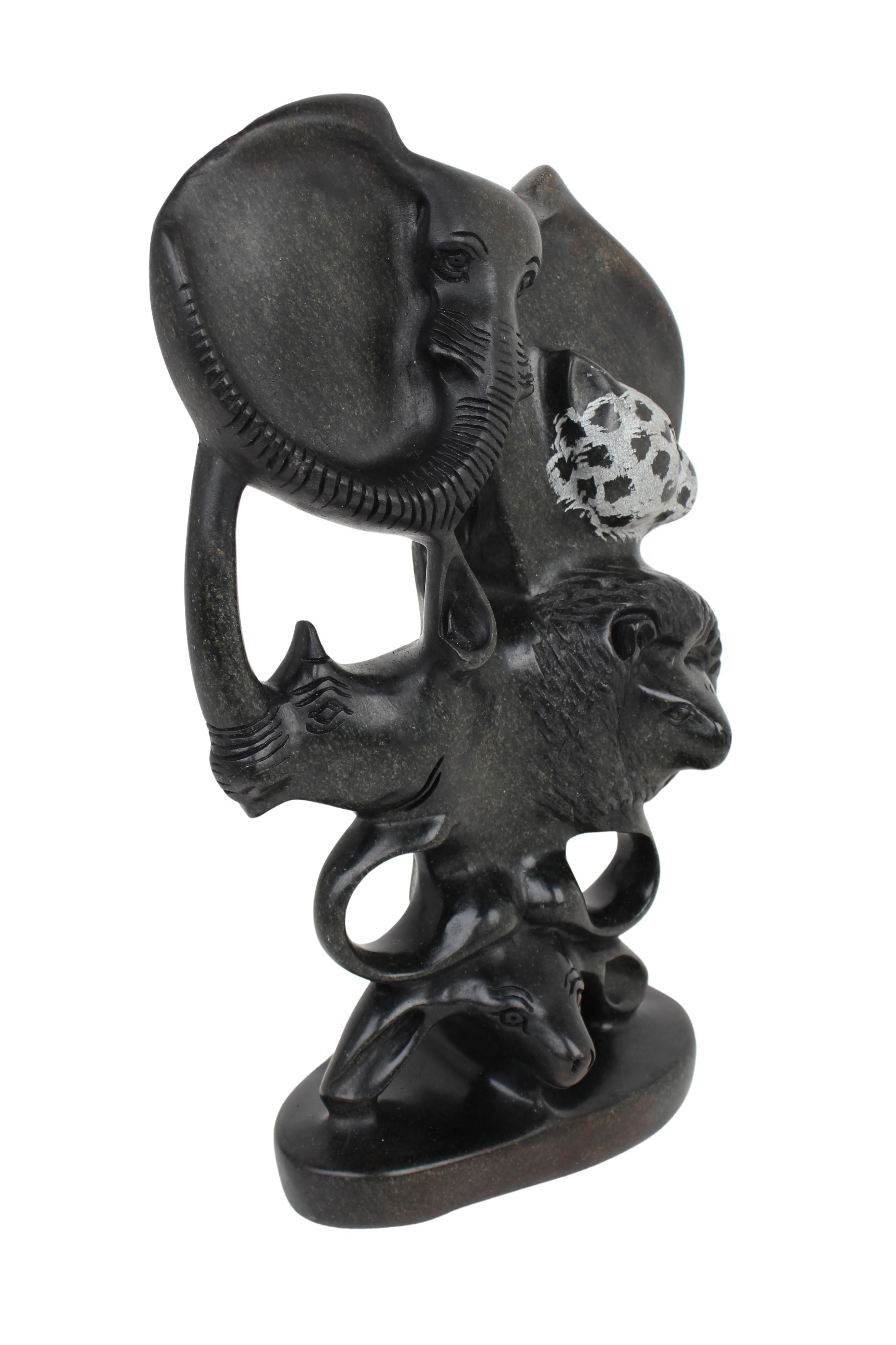 Shona Tribe Serpentine Big Five Safari Sculptures ~13.8" Tall (New 2024)