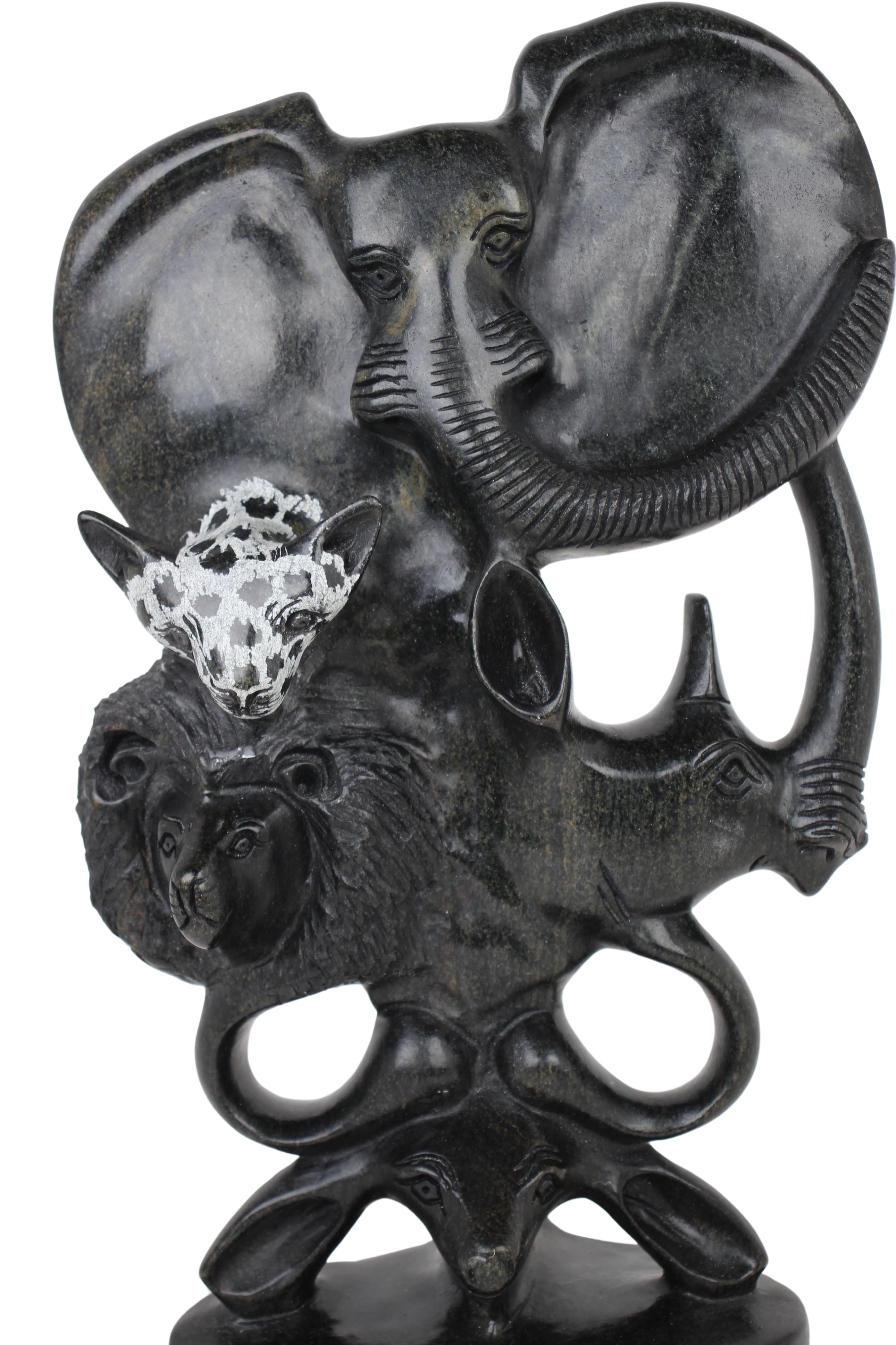 Shona Tribe Serpentine Big Five Safari Sculptures ~15.7" Tall (New 2024)