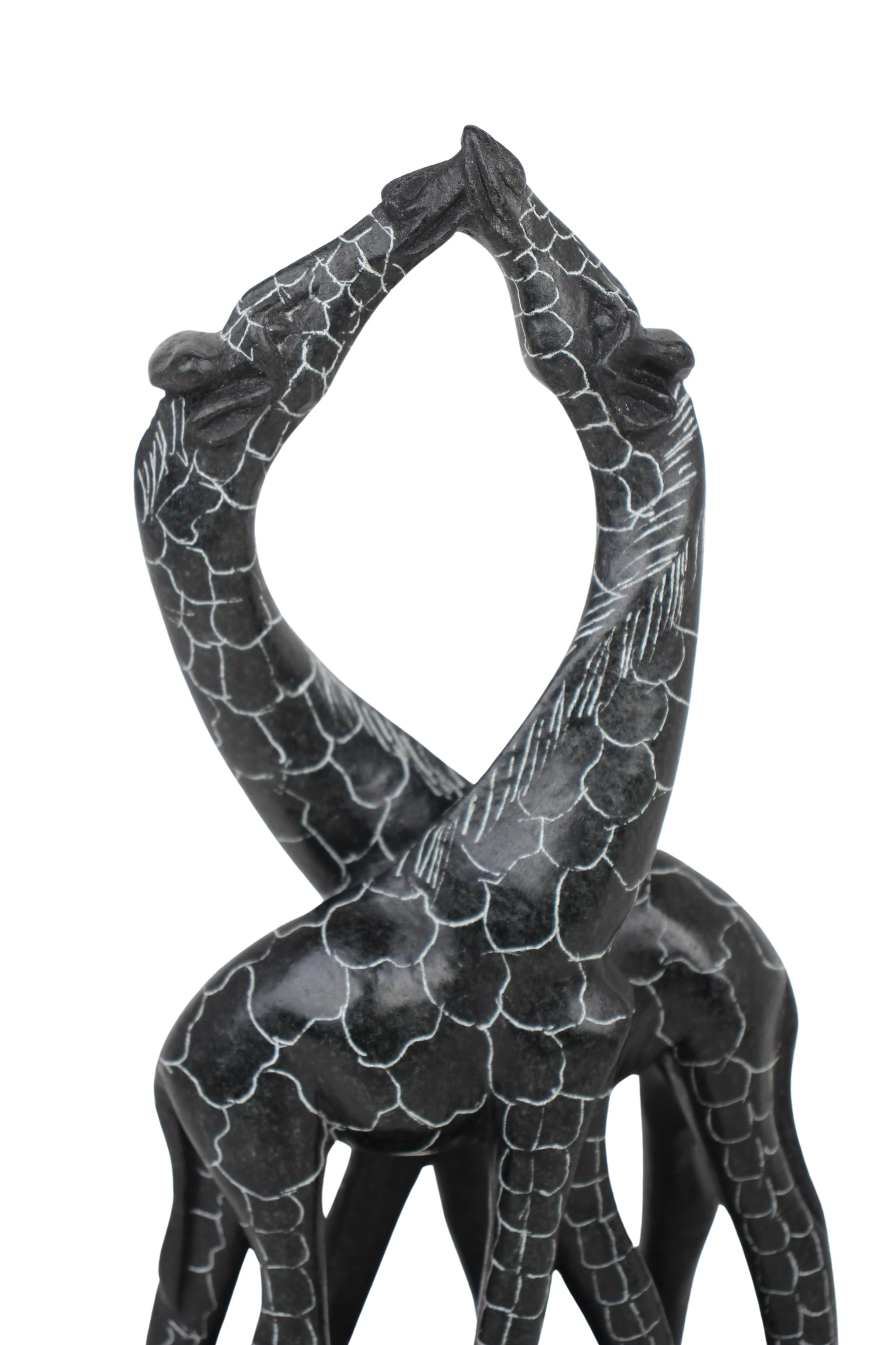 Shona Tribe Serpentine Stone Kissing Giraffes ~9.8" Tall (New 2024)