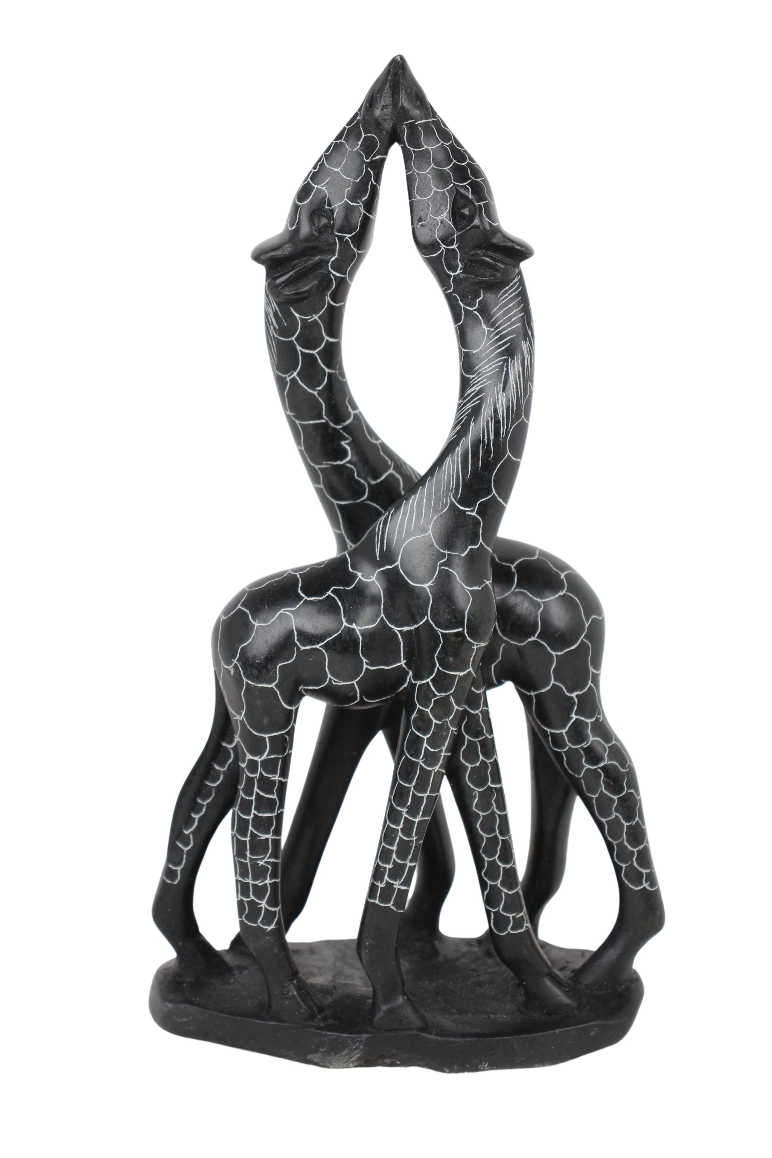 Shona Tribe Serpentine Stone Kissing Giraffes ~11.8" Tall (New 2024)