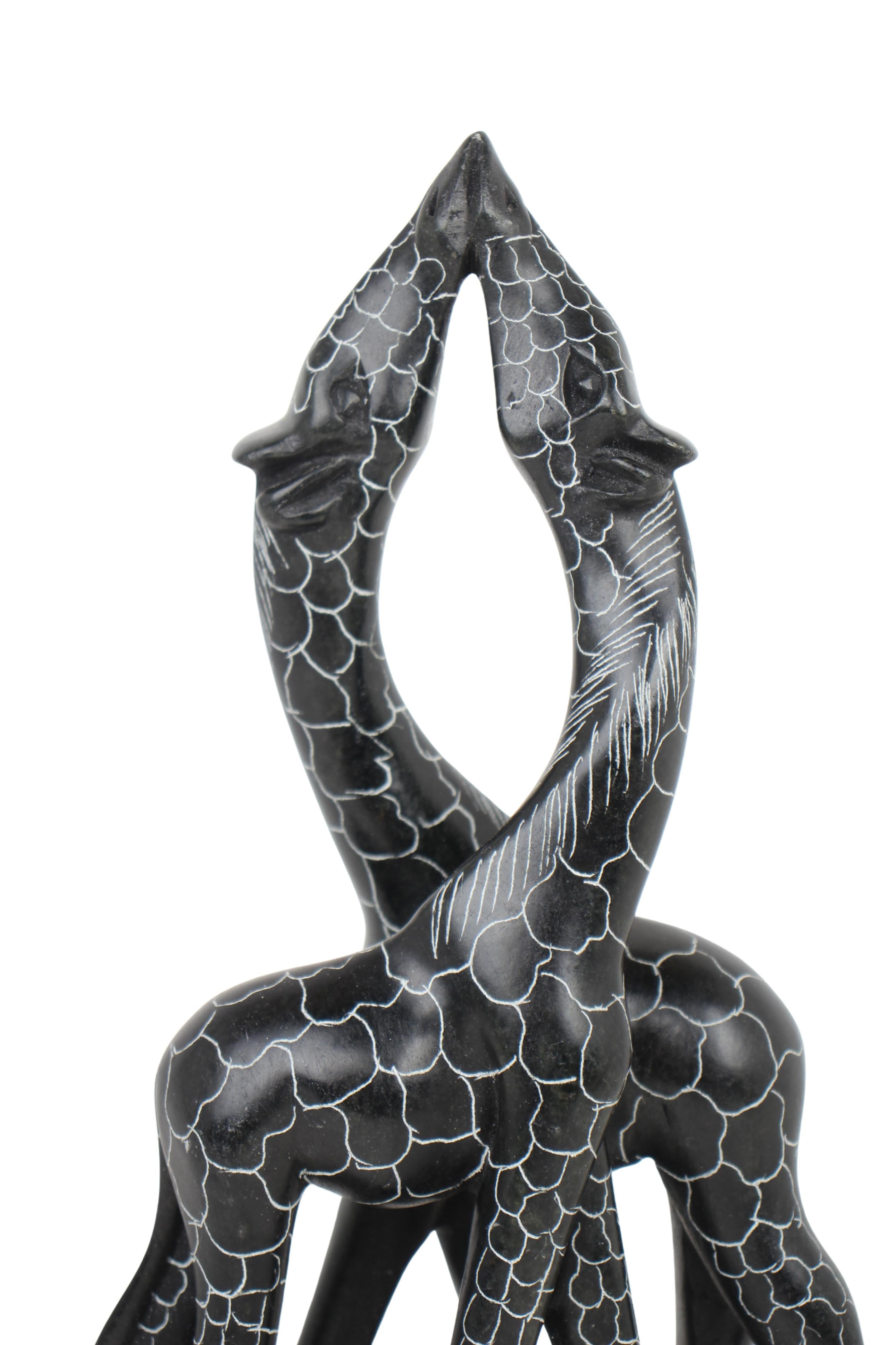 Shona Tribe Serpentine Stone Kissing Giraffes ~11.8" Tall (New 2024)