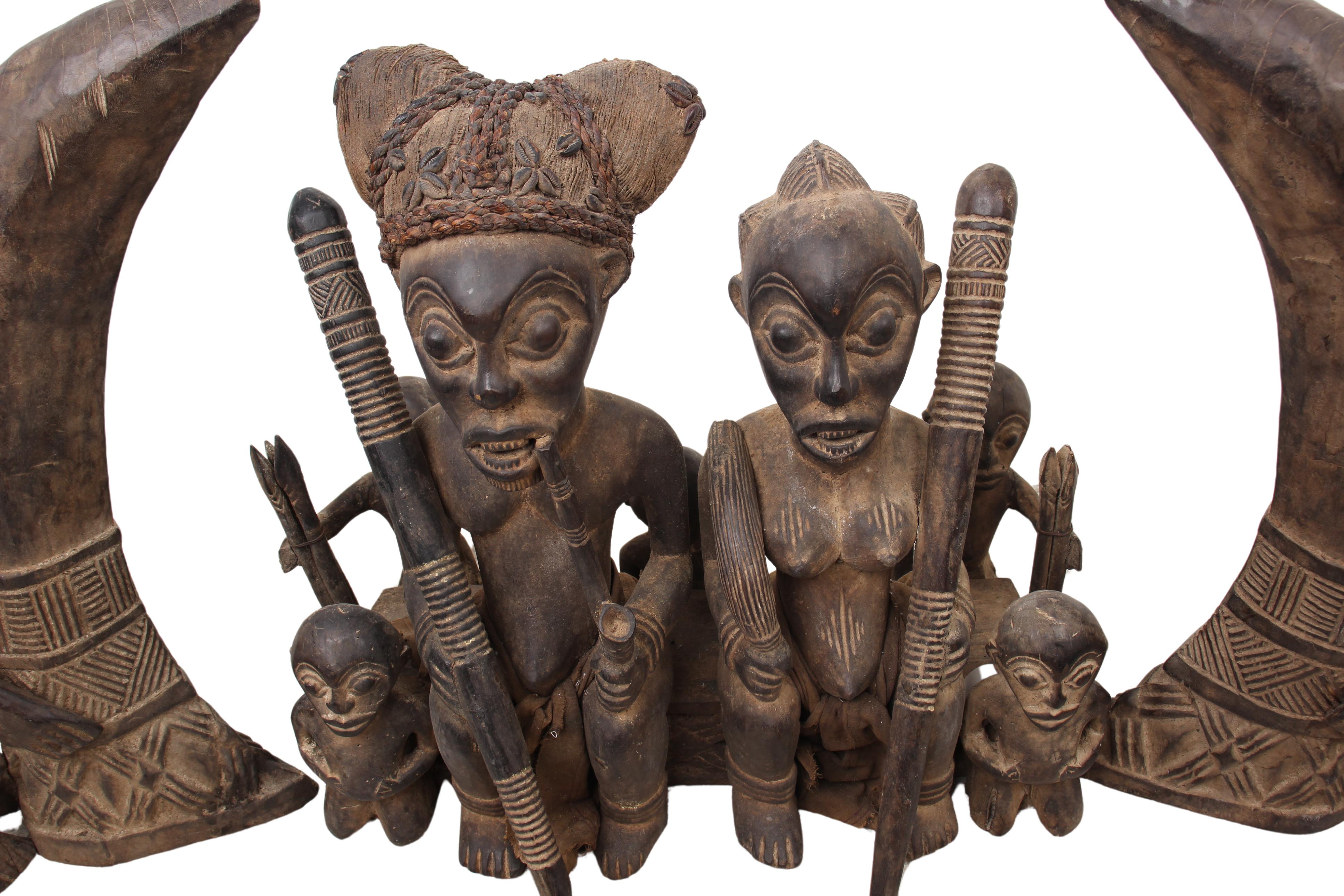 Bamileke Tribe Wooden Warrior Figures ~50" Tall (New 2024) - West African Artifacts