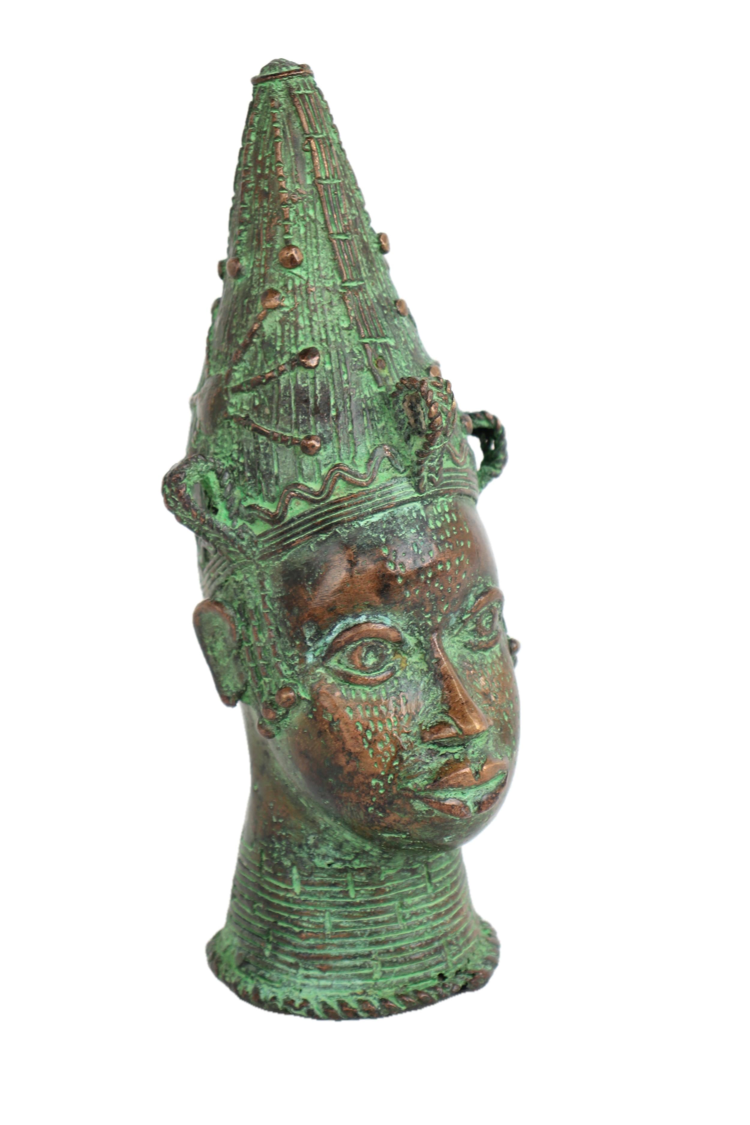 Yoruba Tribe Bronze Head Sculpture ~11.0" Tall - New 2025 - West African Artifacts