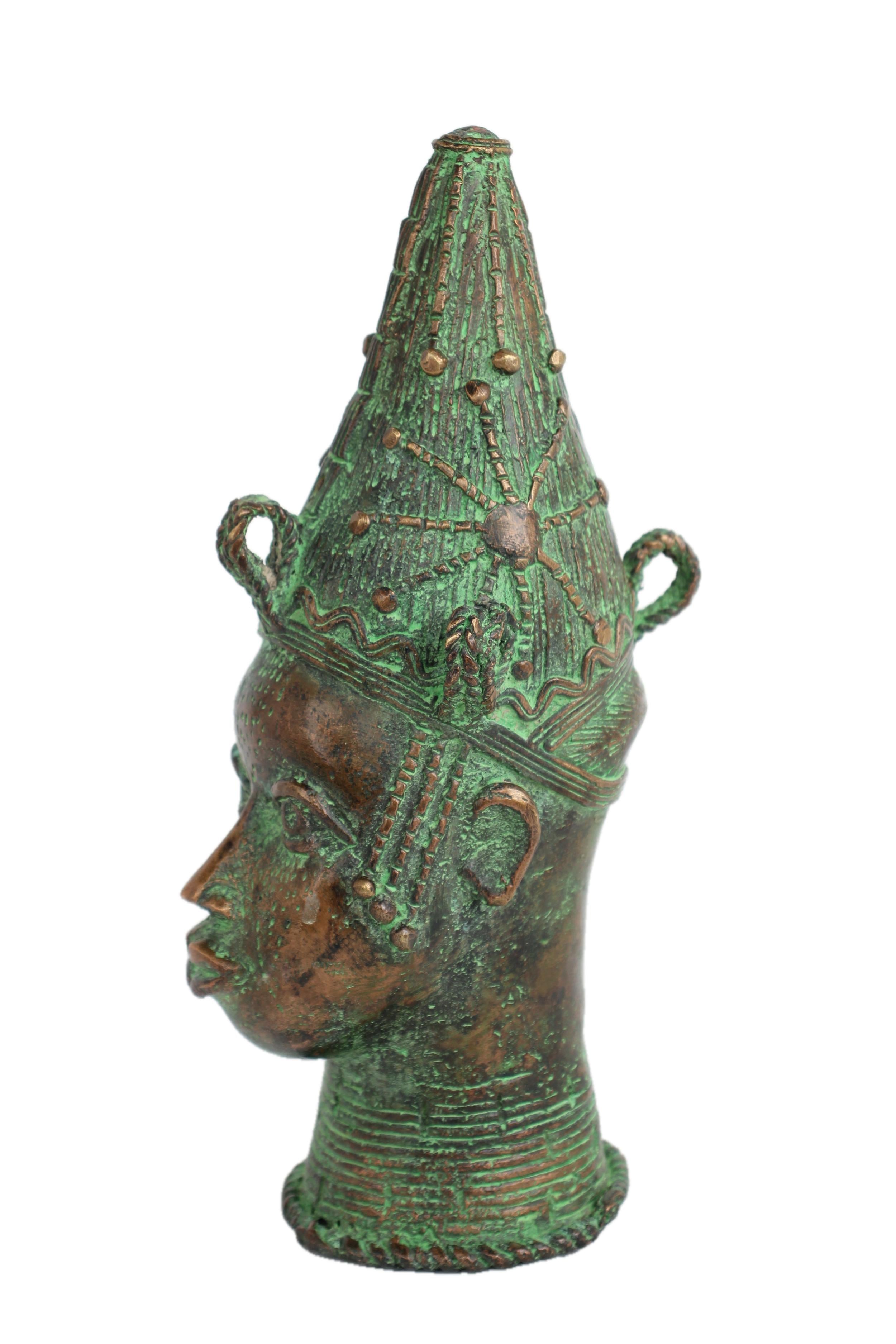 Yoruba Tribe Bronze Head Sculpture ~11.0" Tall - New 2025 - West African Artifacts