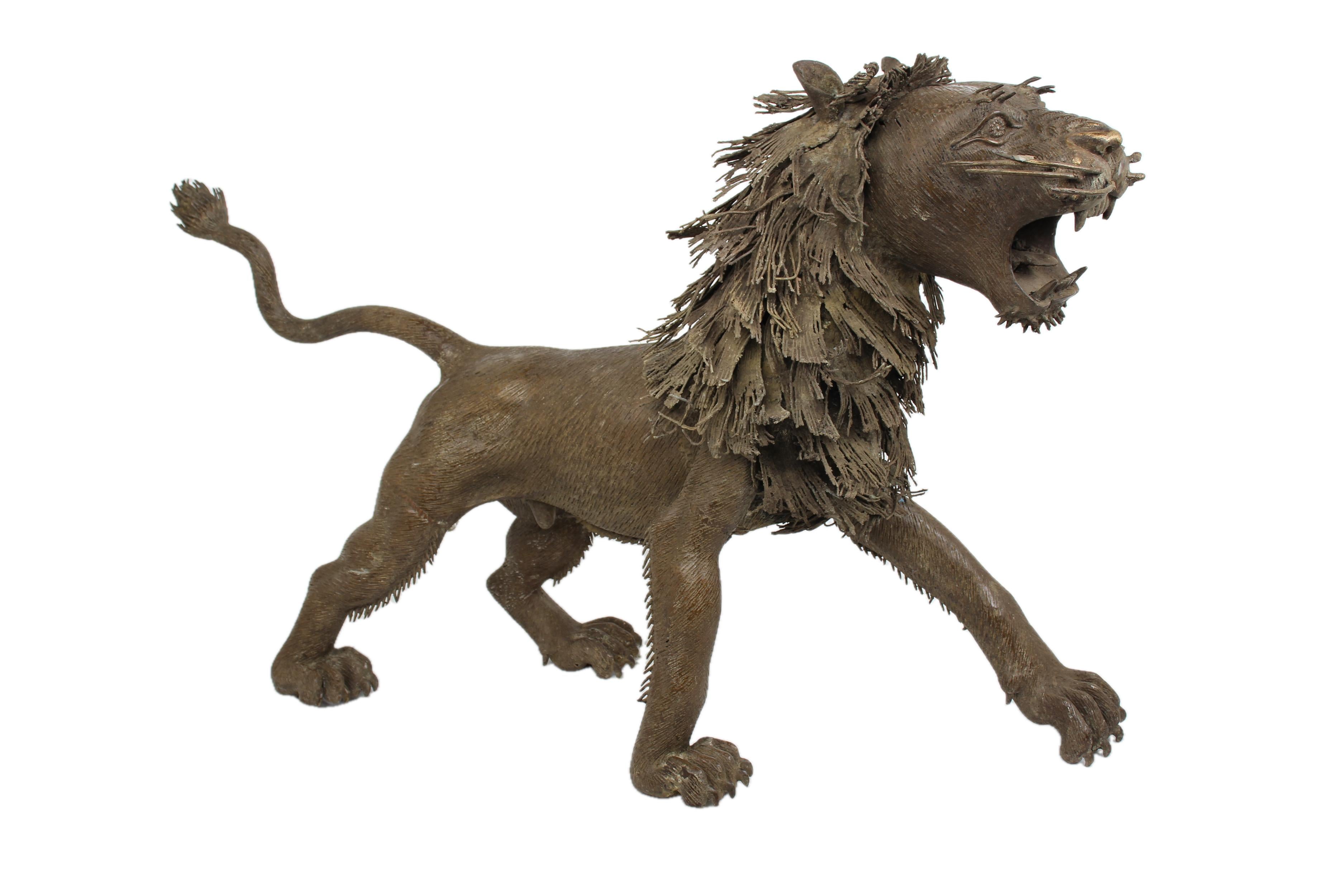 LION フルリア 3本 Bamileke Tribe Bronze Lion ~31.5