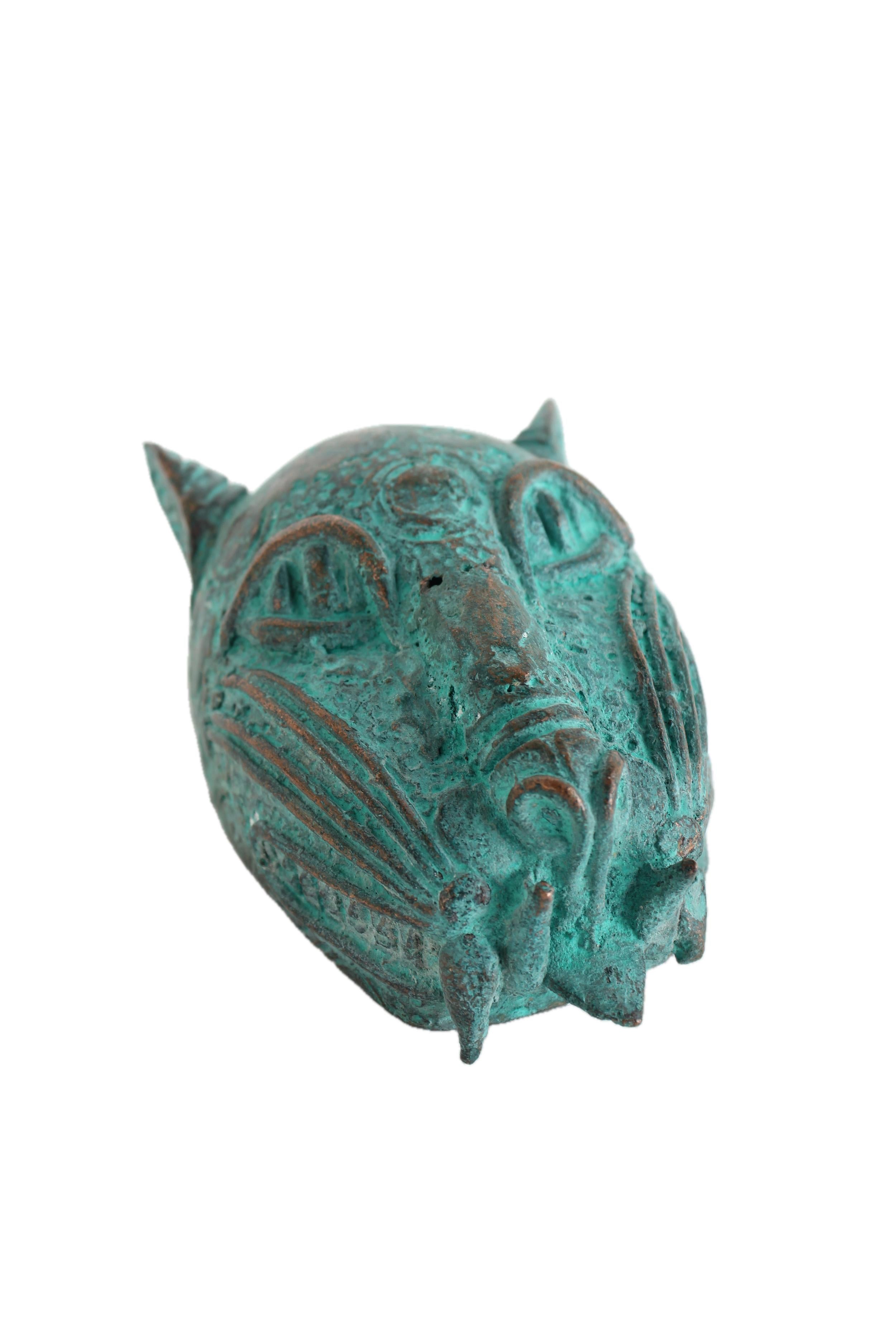 Edo Tribe Benin Bronze Leopard Head ~5.1" Tall - New 2025 - West African Artifacts