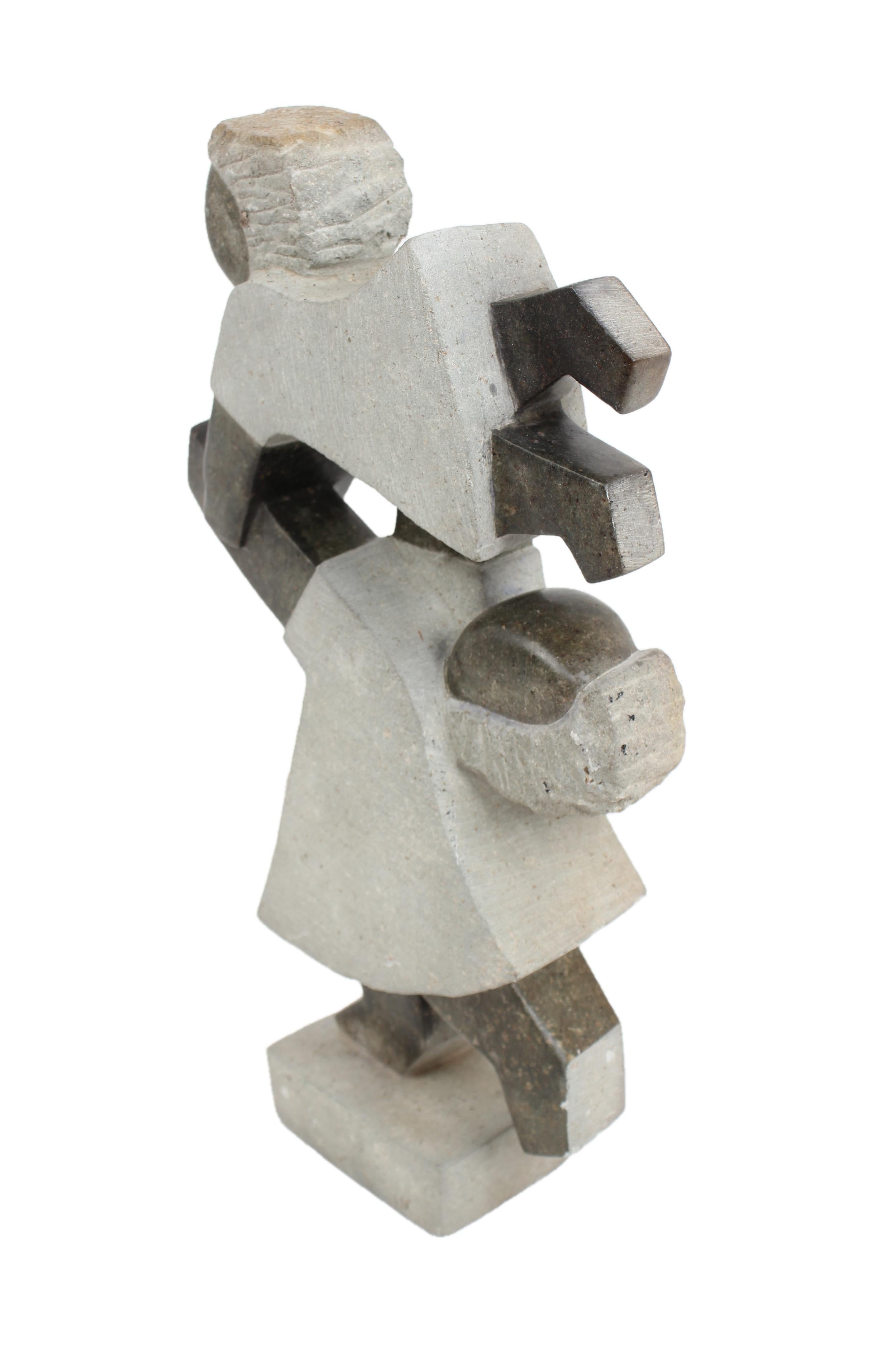 Shona Tribe Opal Stone Playing Children Sculpture ~17.7" Tall - New 2025 - Shona Stone
