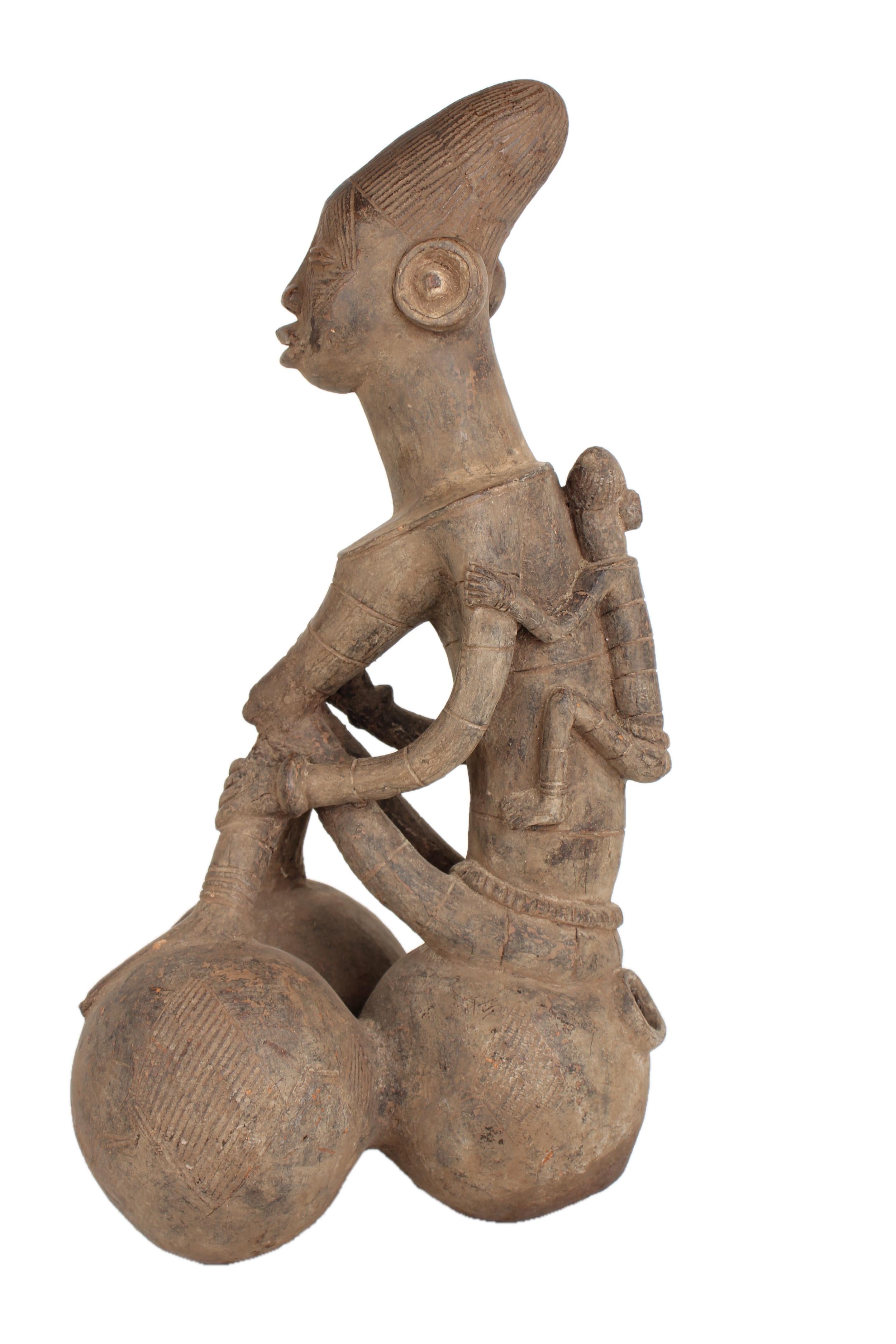 Mangbetu Tribe Terracotta Figures ~25.6" Tall - New 2025 - West African Artifacts
