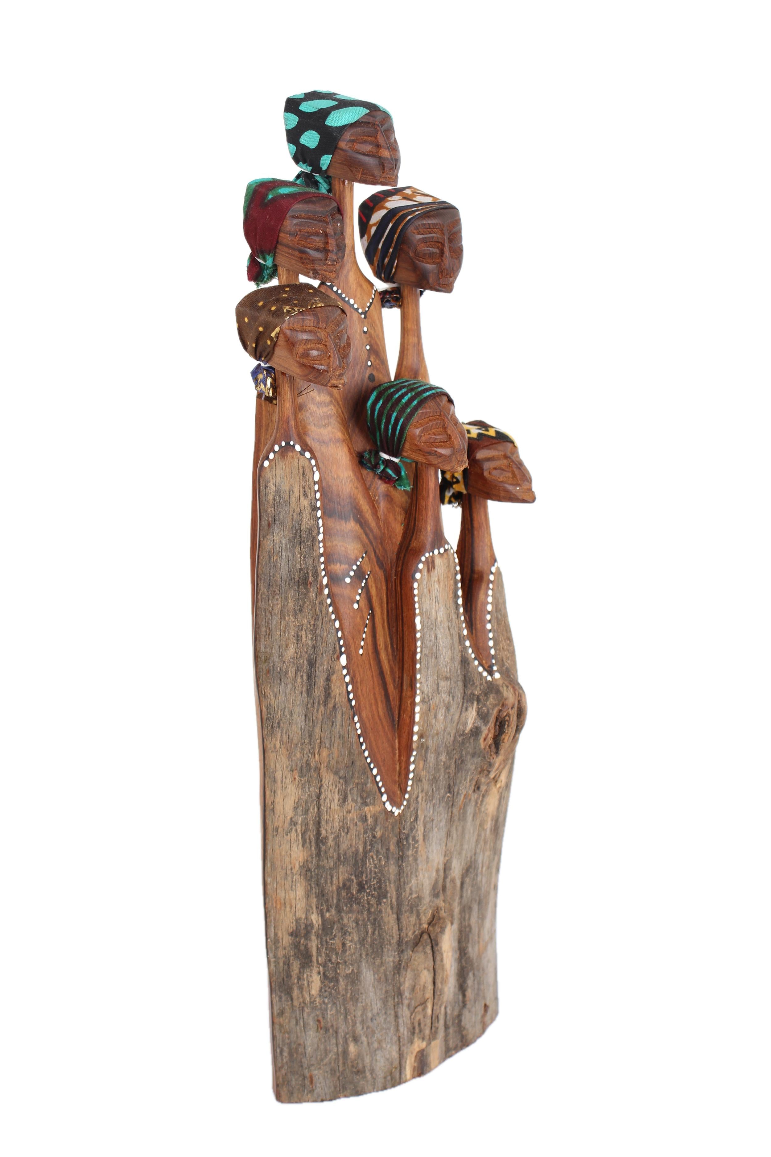 Makonde Tribe Wooden and Basket Artifacts ~15.7" Tall - New 2025 - Wooden and Basket Artifacts