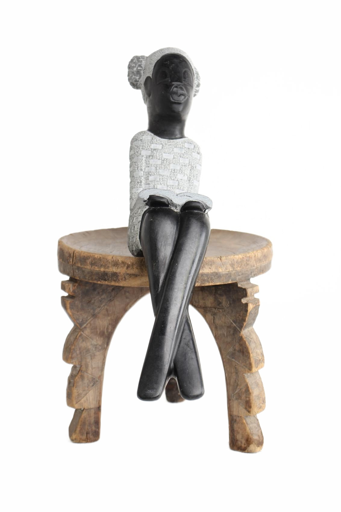 Shona Tribe Springstone Book Reader ~18.5" Tall (New 2026) - Sculpture & Statuary