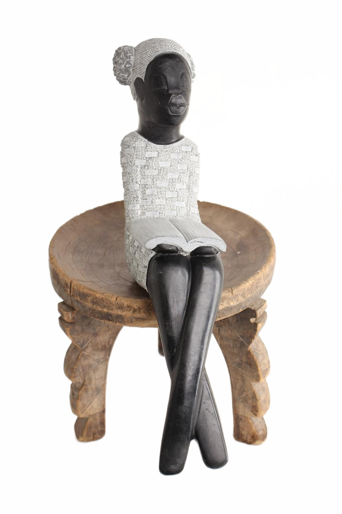 Shona Tribe Springstone Book Reader ~18.5" Tall (New 2026) - Sculpture & Statuary