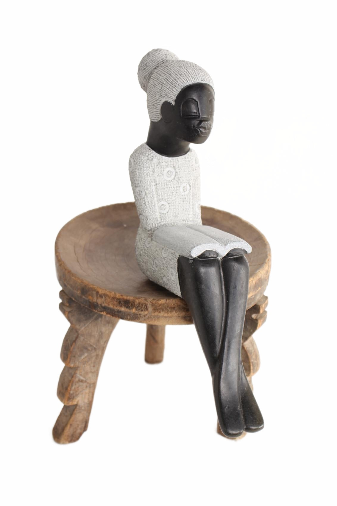Shona Tribe Springstone Book Reader ~18.5" Tall (New 2026) - Sculpture & Statuary