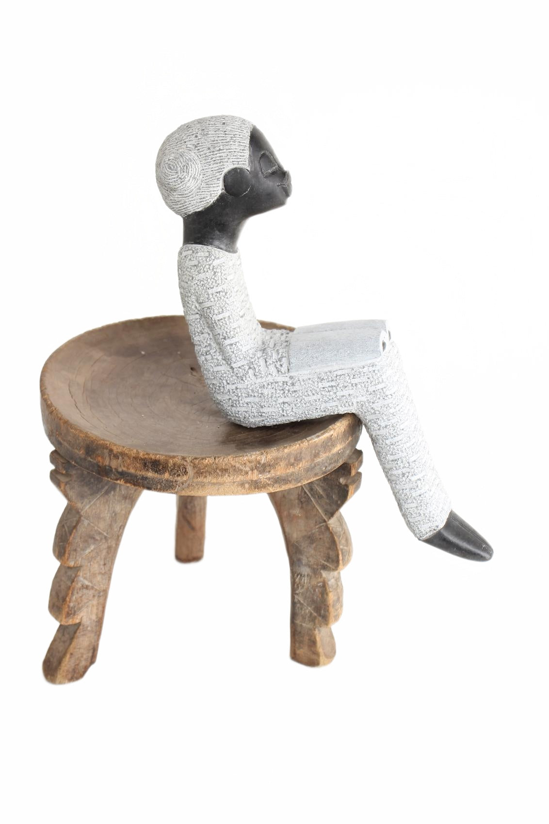 Shona Tribe Springstone Book Reader ~16.5" Tall (New 2026) - Sculpture & Statuary