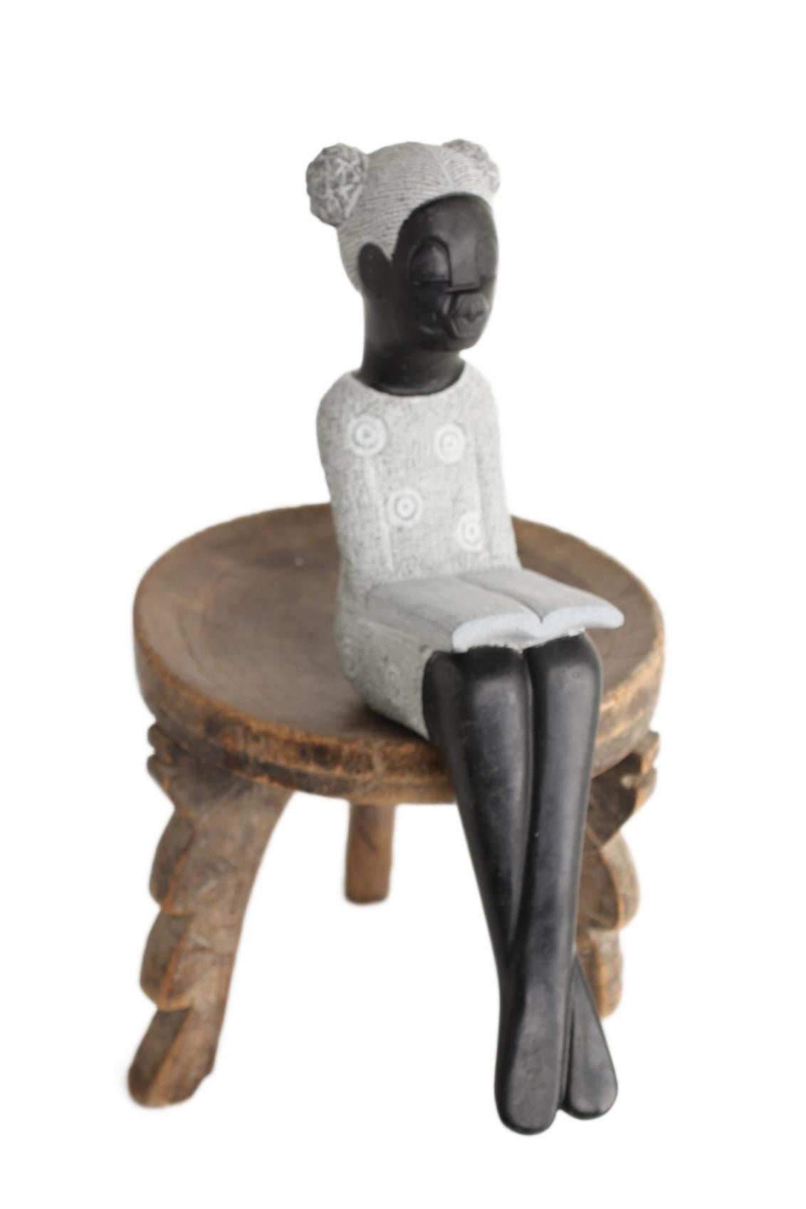 Shona Tribe Springstone Book Reader ~18.5" Tall (New 2026) - Sculpture & Statuary
