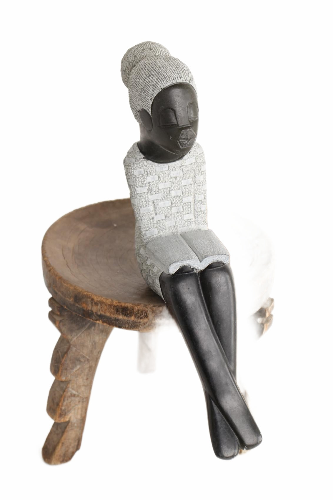 Shona Tribe Springstone Book Reader ~18.1" Tall (New 2026) - Sculpture & Statuary