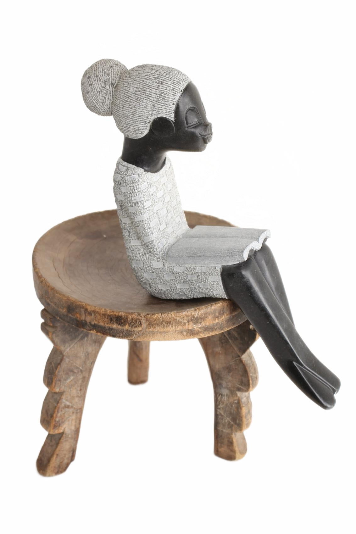 Shona Tribe Springstone Book Reader ~18.1" Tall (New 2026) - Sculpture & Statuary