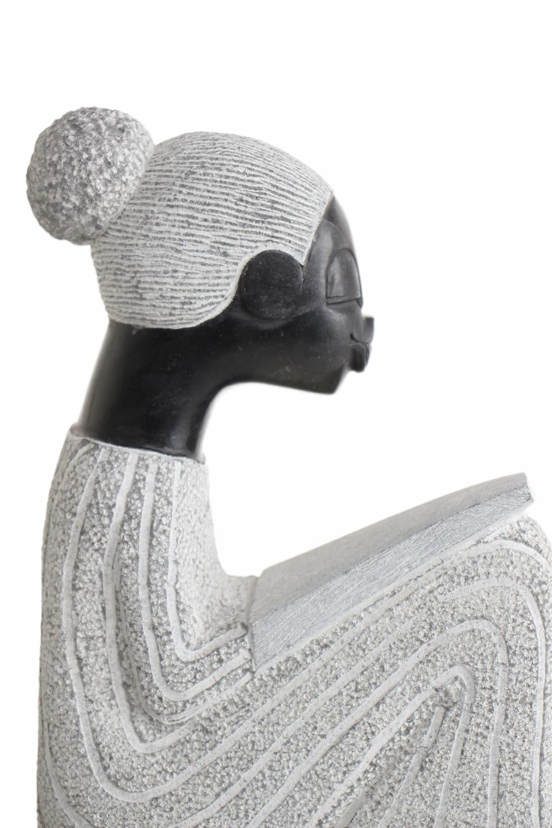 Shona Tribe Springstone Book Reader ~15.0" Tall (New 2026) - Sculpture & Statuary