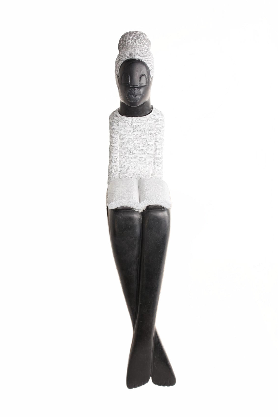 Shona Tribe Springstone Book Reader ~33.9" Tall (New 2026) - Sculpture & Statuary