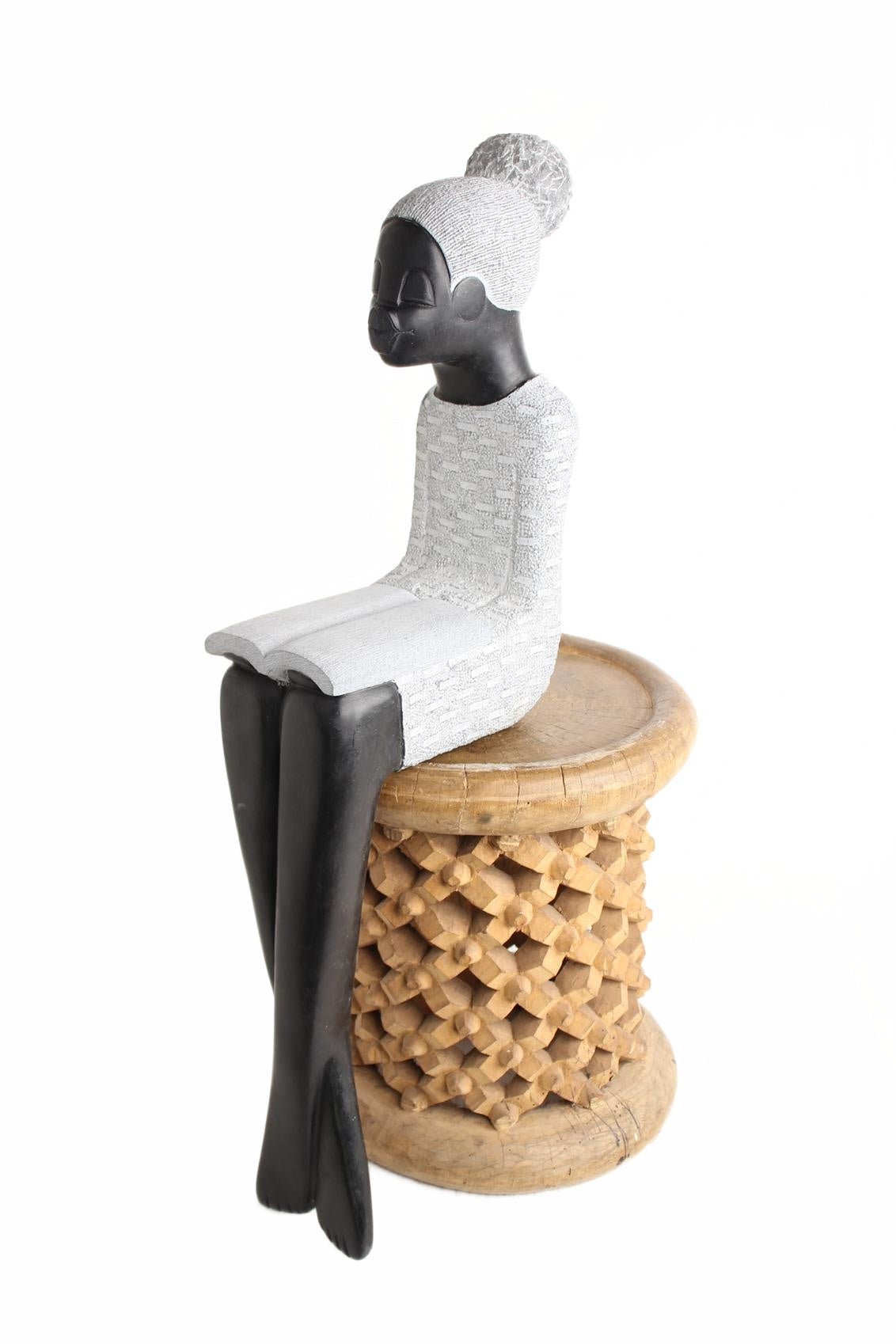 Shona Tribe Springstone Book Reader ~33.9" Tall (New 2026) - Sculpture & Statuary