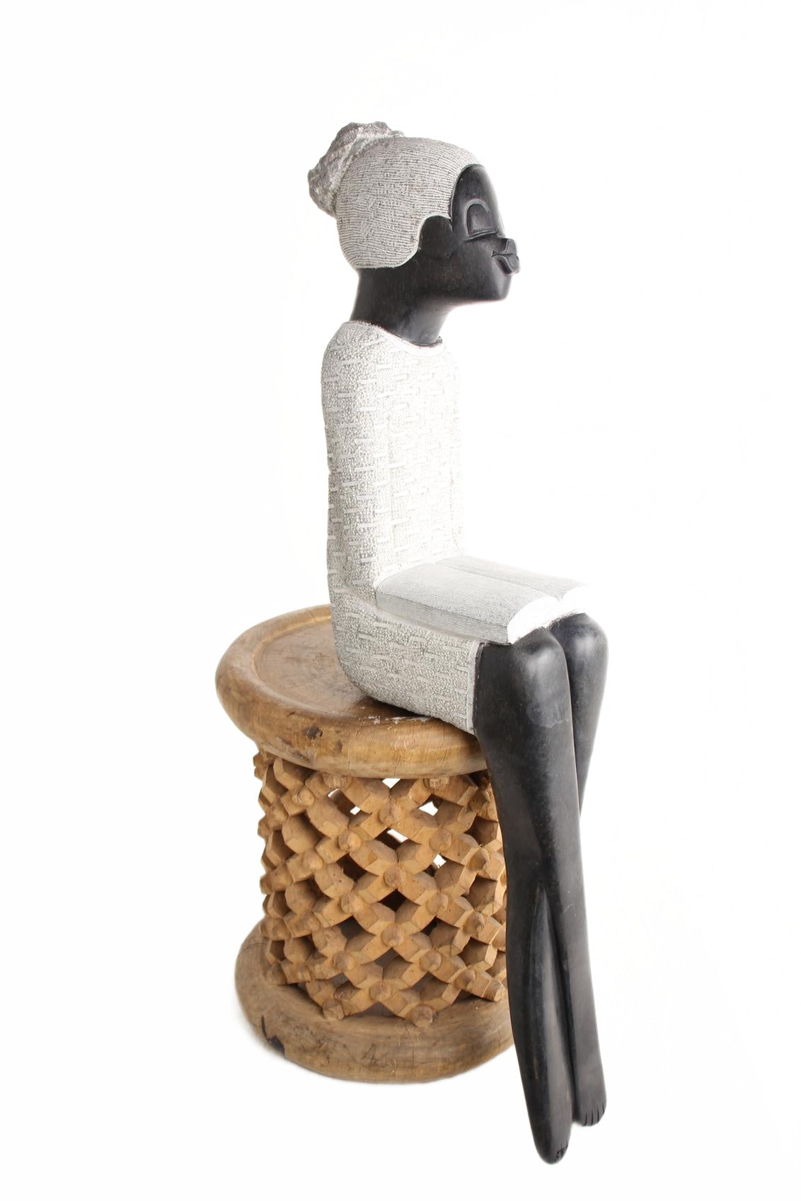 Shona Tribe Springstone Book Reader ~36.2" Tall (New 2026) - Sculpture & Statuary