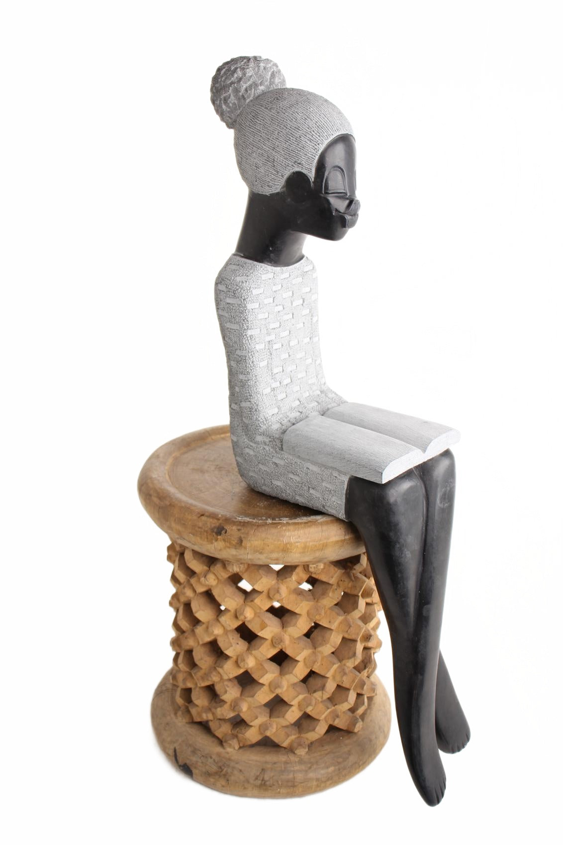Shona Tribe Springstone Book Reader ~33.9" Tall (New 2026) - Sculpture & Statuary