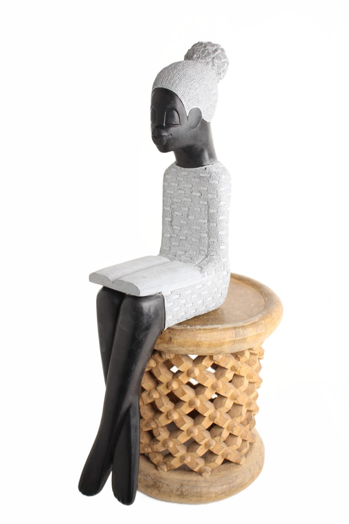 Shona Tribe Springstone Book Reader ~33.9" Tall (New 2026) - Sculpture & Statuary