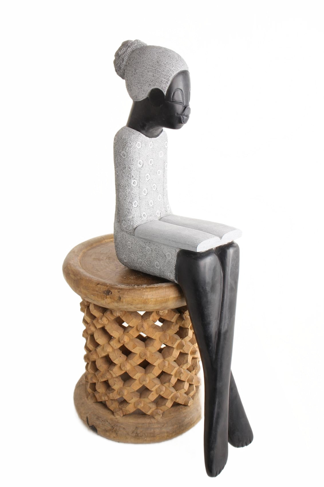 Shona Tribe Springstone Book Reader ~35.4" Tall (New 2026) - Sculpture & Statuary