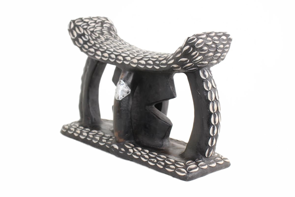 Bamileke Tribe Wooden and Cowrie Stool ~11.0" Tall (New 2026) - Furniture