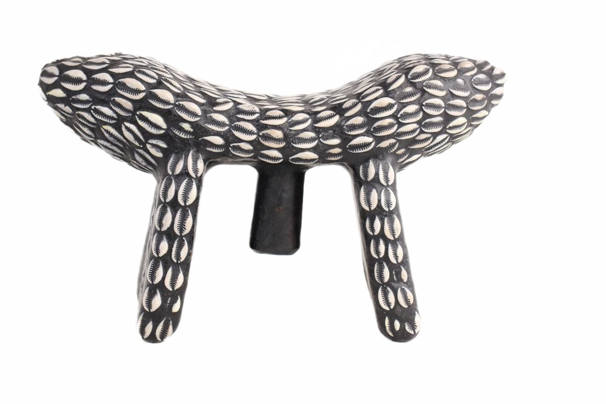 Bamileke Tribe Wooden and Cowrie Stool ~9.1" Tall (New 2026) - Furniture