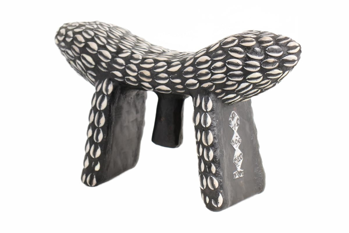 Bamileke Tribe Wooden and Cowrie Stool ~9.1" Tall (New 2026) - Furniture