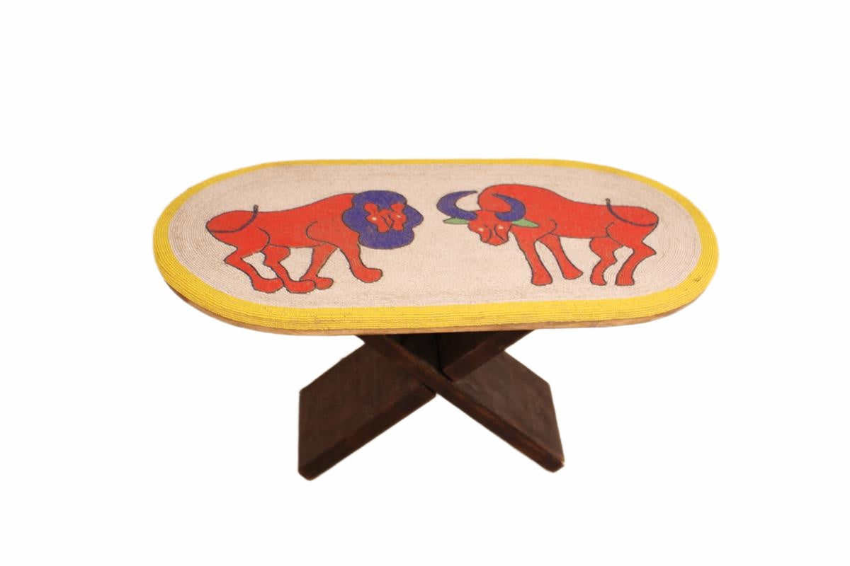 Bamileke Tribe Beaded Crocodile Bench ~44.5" Tall (New 2026) - Furniture