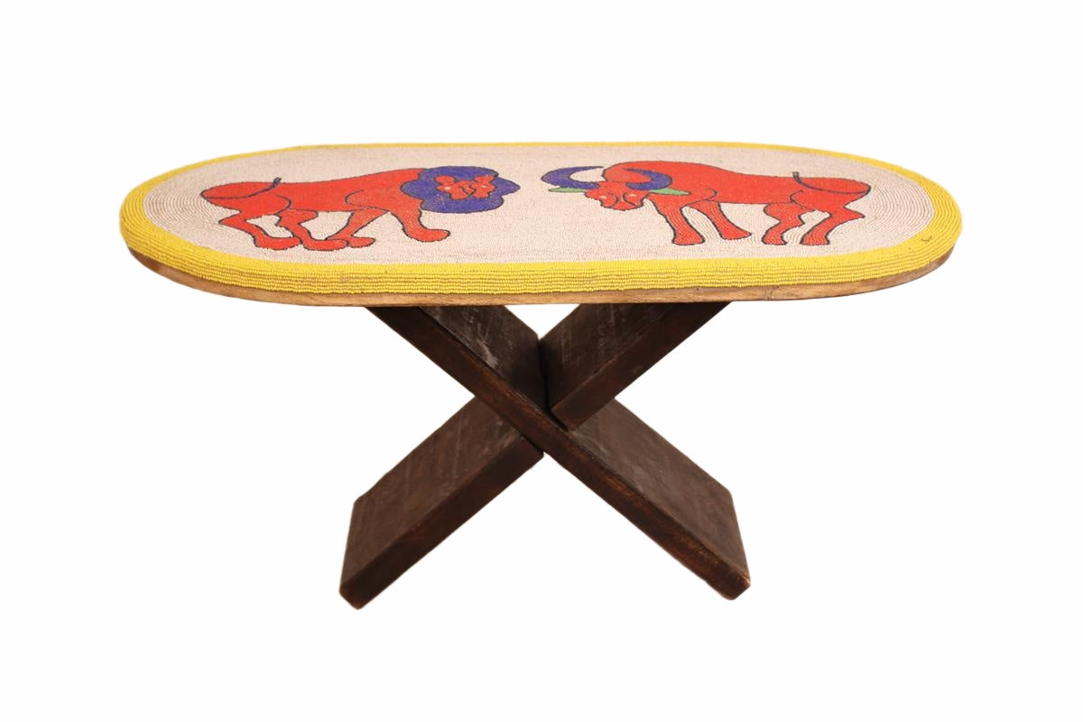 Bamileke Tribe Beaded Crocodile Bench ~44.5" Tall (New 2026) - Furniture