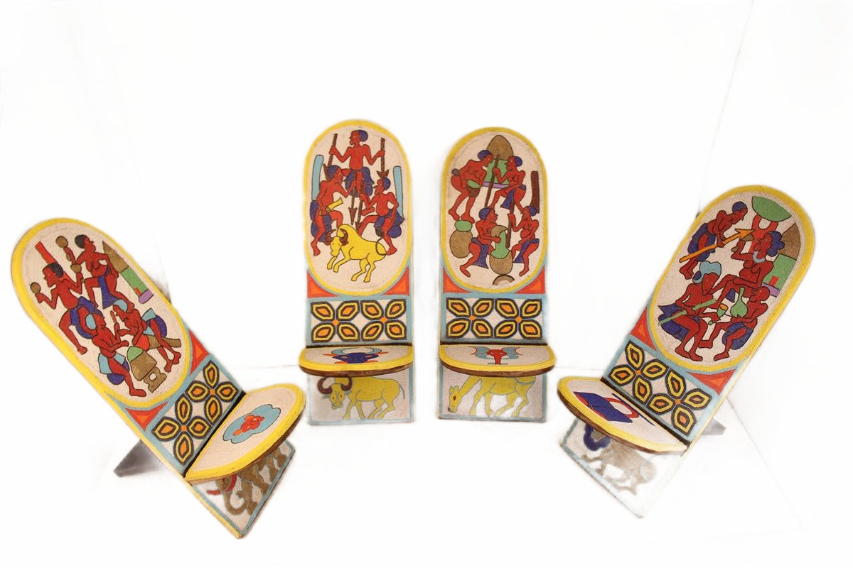 Bamileke Tribe Beaded Crocodile Bench ~44.5" Tall (New 2026) - Furniture