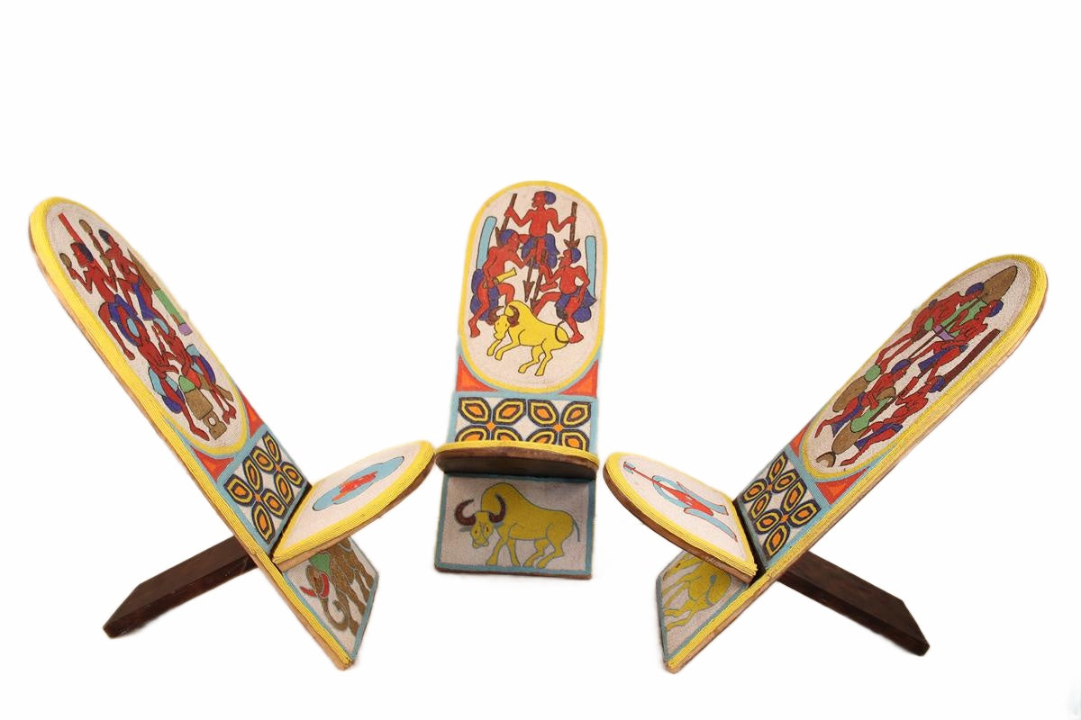Bamileke Tribe Beaded Crocodile Bench ~44.5" Tall (New 2026) - Furniture