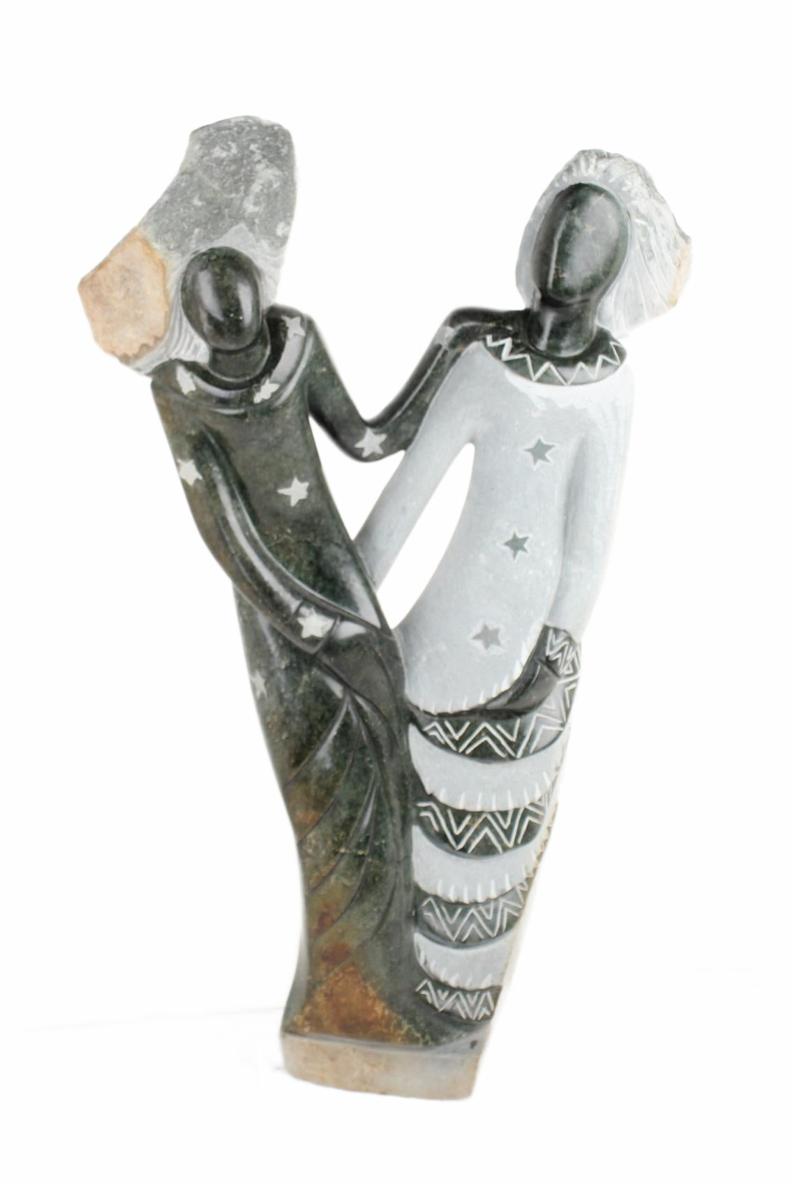 Shona Tribe Opal Stone Sisters ~33.5" Tall (New 2026) - Sculpture & Statuary