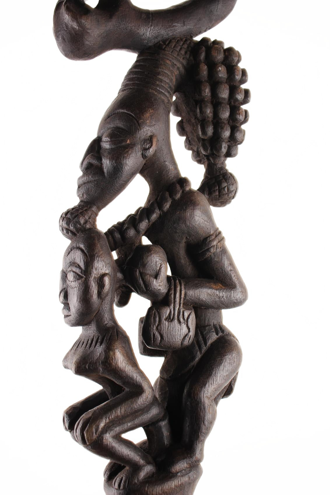 Bamileke Tribe Wooden Walking Stick ~45.3" Tall (New 2026) - Sculpture & Statuary