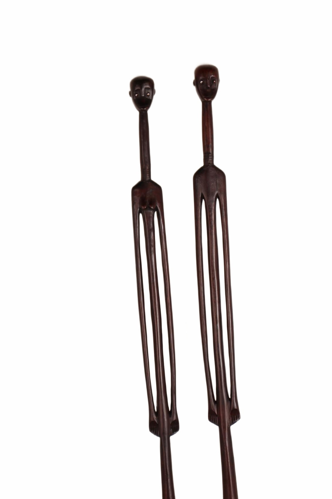 Nyamwezi Tribe Wooden Figures ~60.6" Tall (New 2026) - Sculpture & Statuary