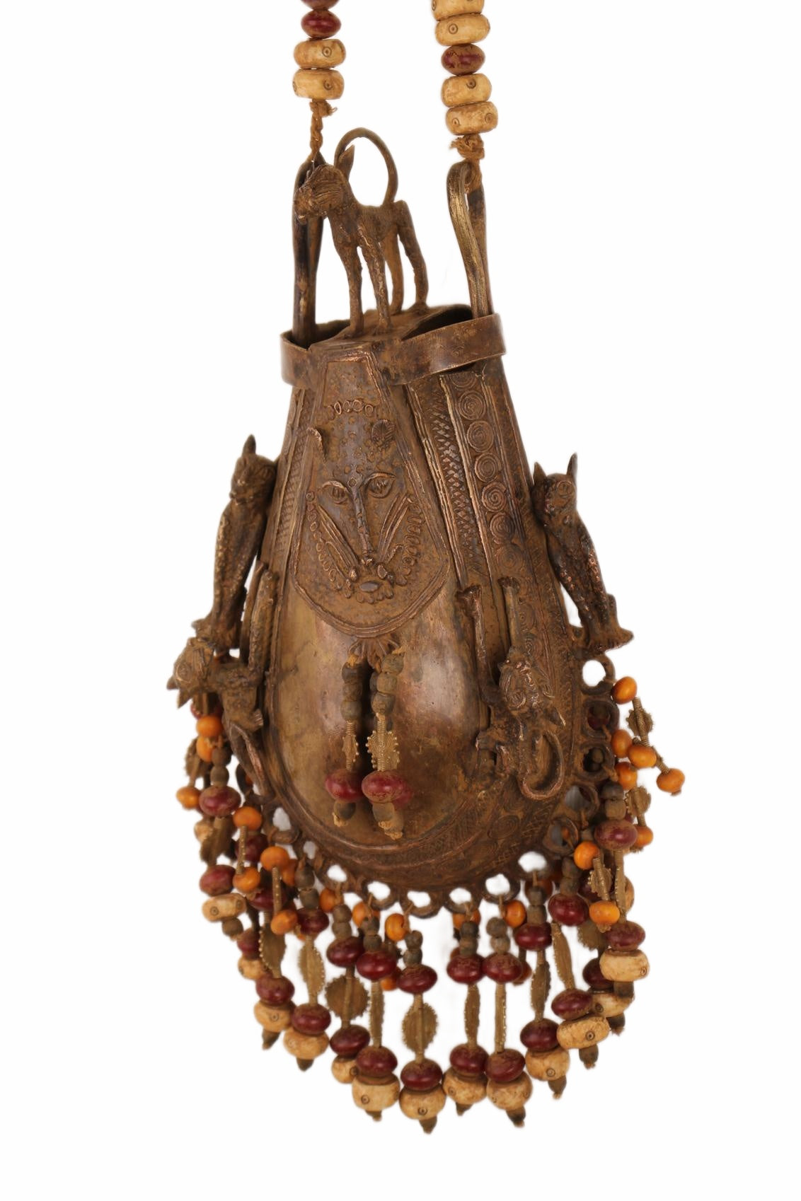 Edo Tribe Benin Bronze Medicine Pouch ~29.5" Tall (New 2026) - Sculpture & Statuary
