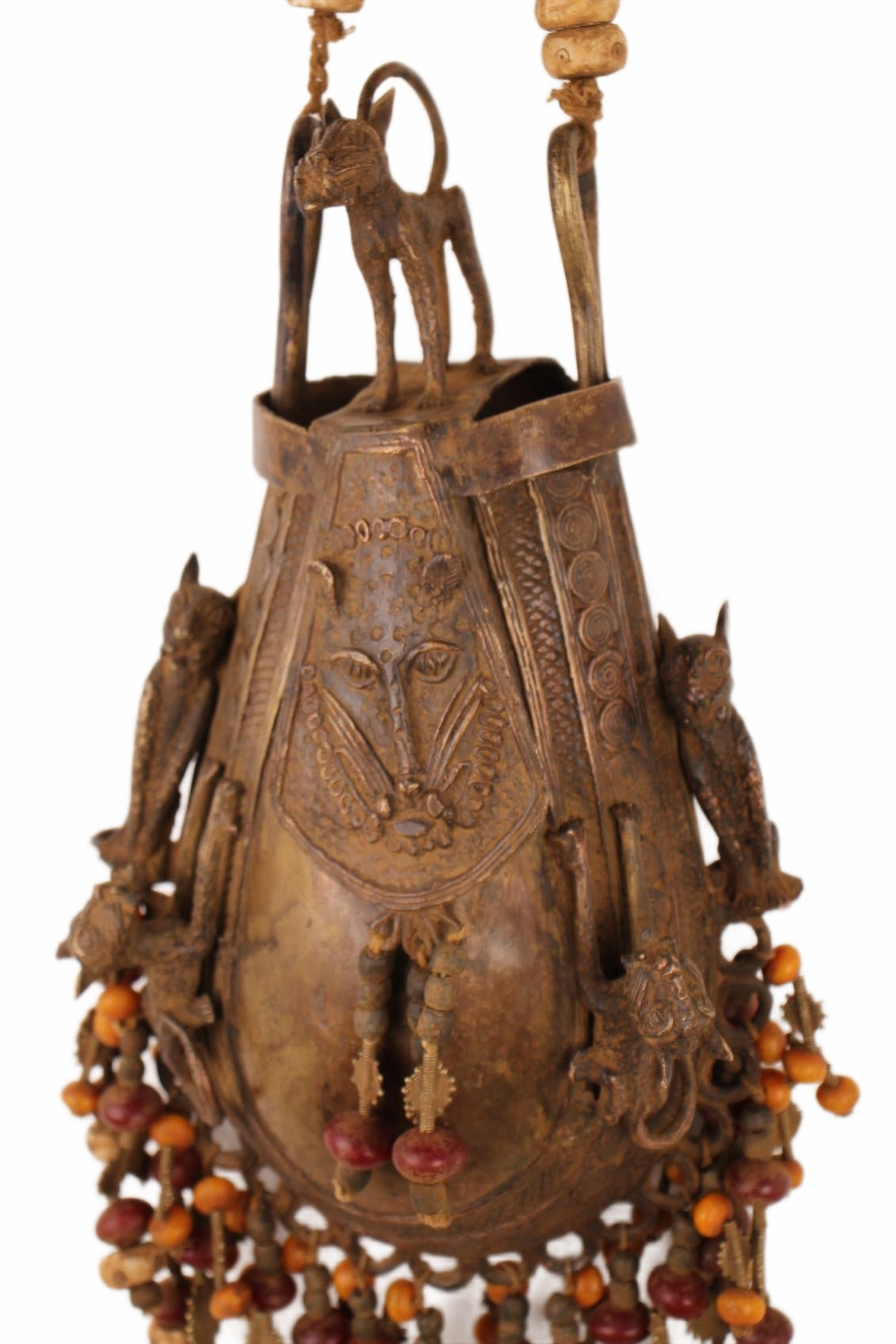 Edo Tribe Benin Bronze Medicine Pouch ~29.5" Tall (New 2026) - Sculpture & Statuary