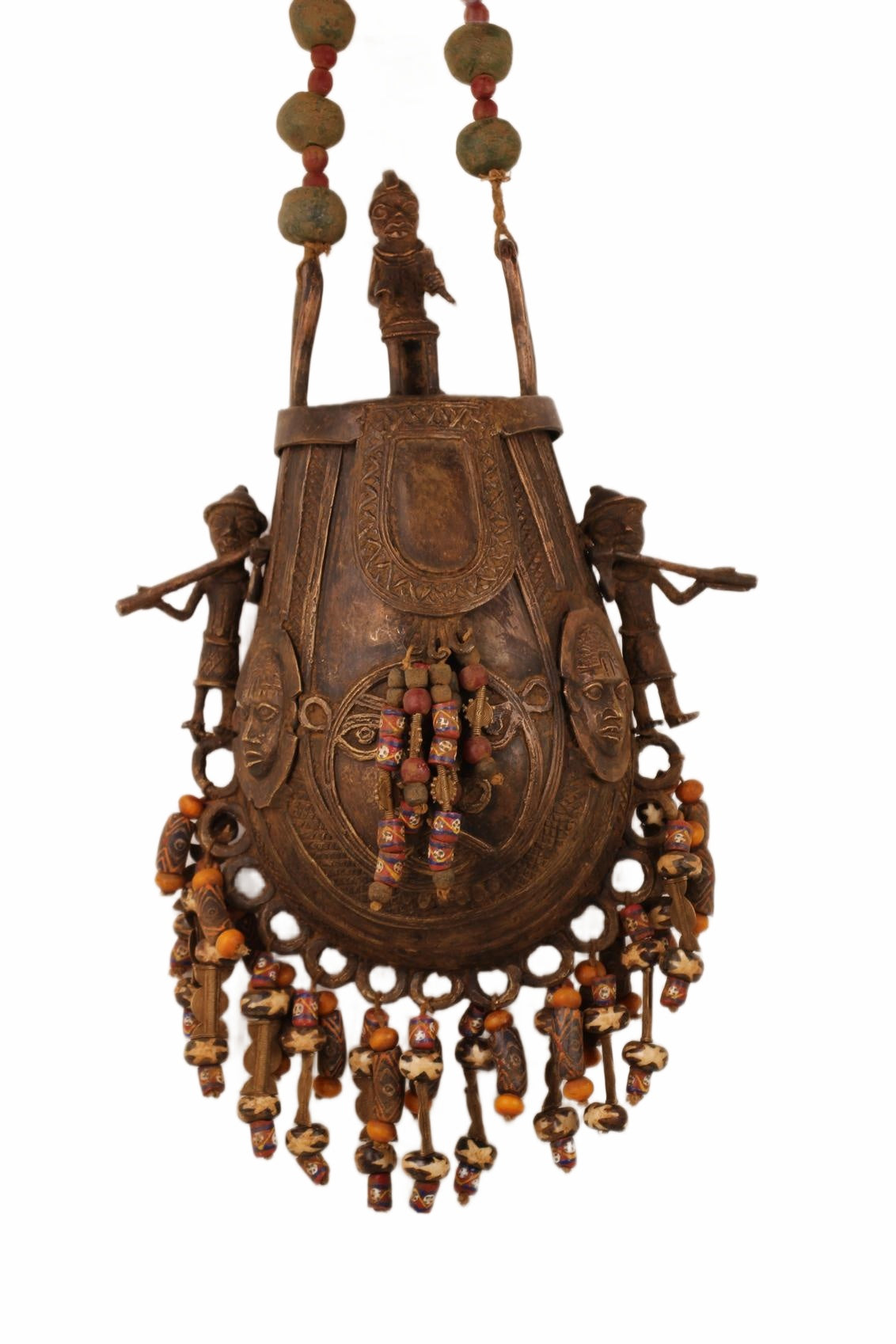 Edo Tribe Benin Bronze Medicine Pouch ~29.5" Tall (New 2026) - Sculpture & Statuary