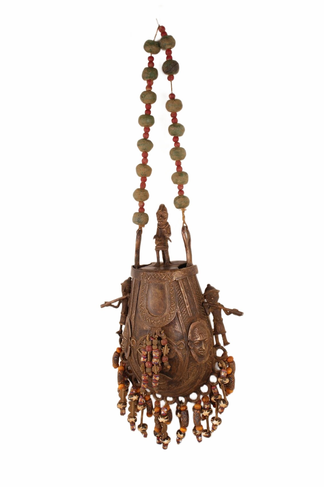 Edo Tribe Benin Bronze Medicine Pouch ~29.5" Tall (New 2026) - Sculpture & Statuary