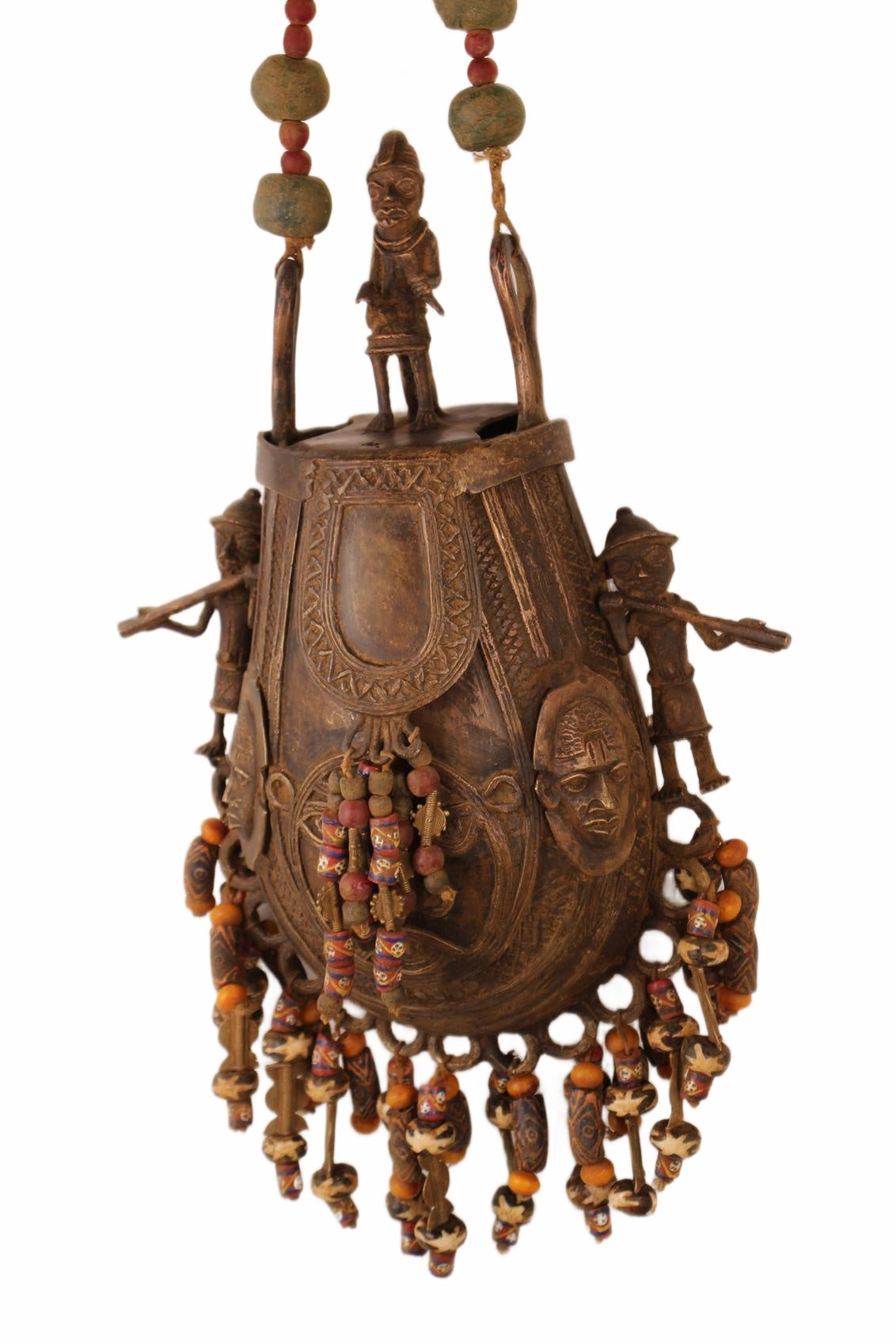 Edo Tribe Benin Bronze Medicine Pouch ~29.5" Tall (New 2026) - Sculpture & Statuary
