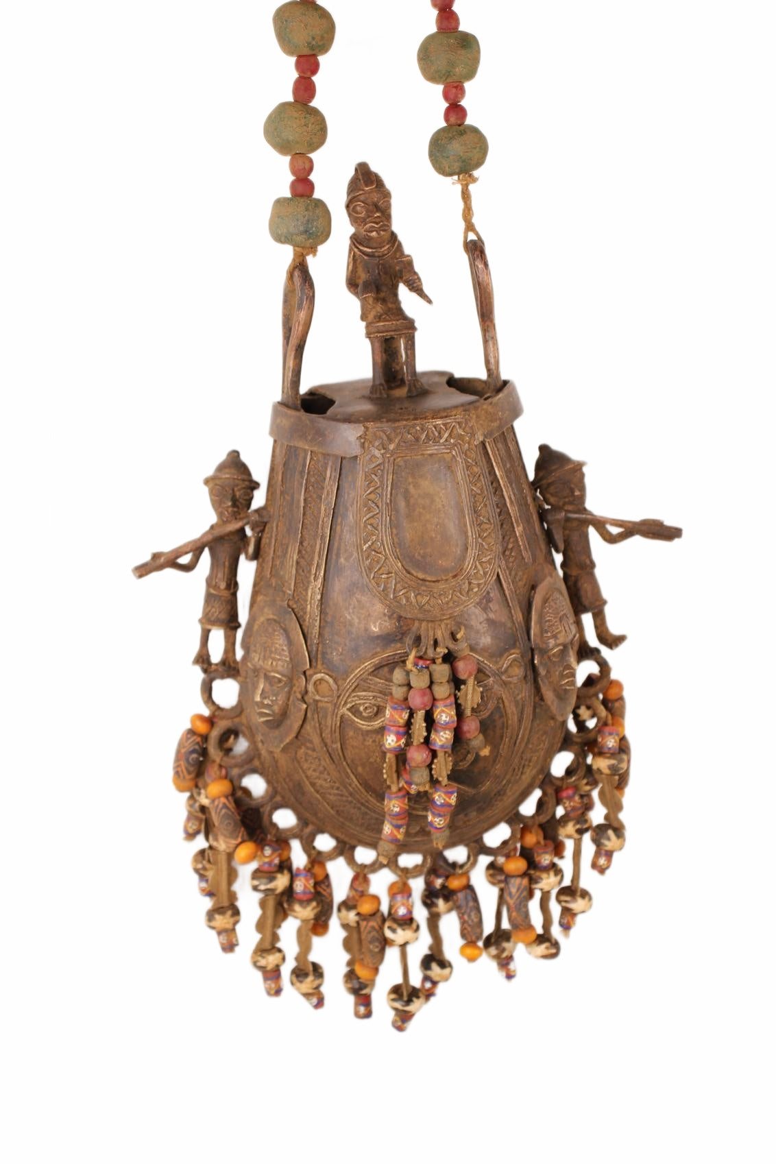 Edo Tribe Benin Bronze Medicine Pouch ~29.5" Tall (New 2026) - Sculpture & Statuary