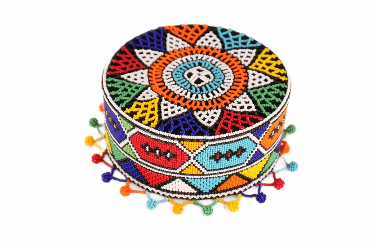 Ndebele Tribe Beaded Fez ~4.7" Tall (New 2026) - Textiles & Apparel
