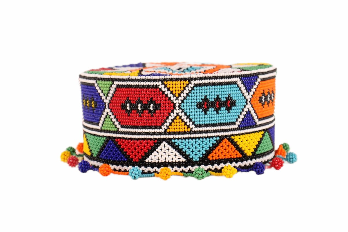 Ndebele Tribe Beaded Fez ~4.7" Tall (New 2026) - Textiles & Apparel