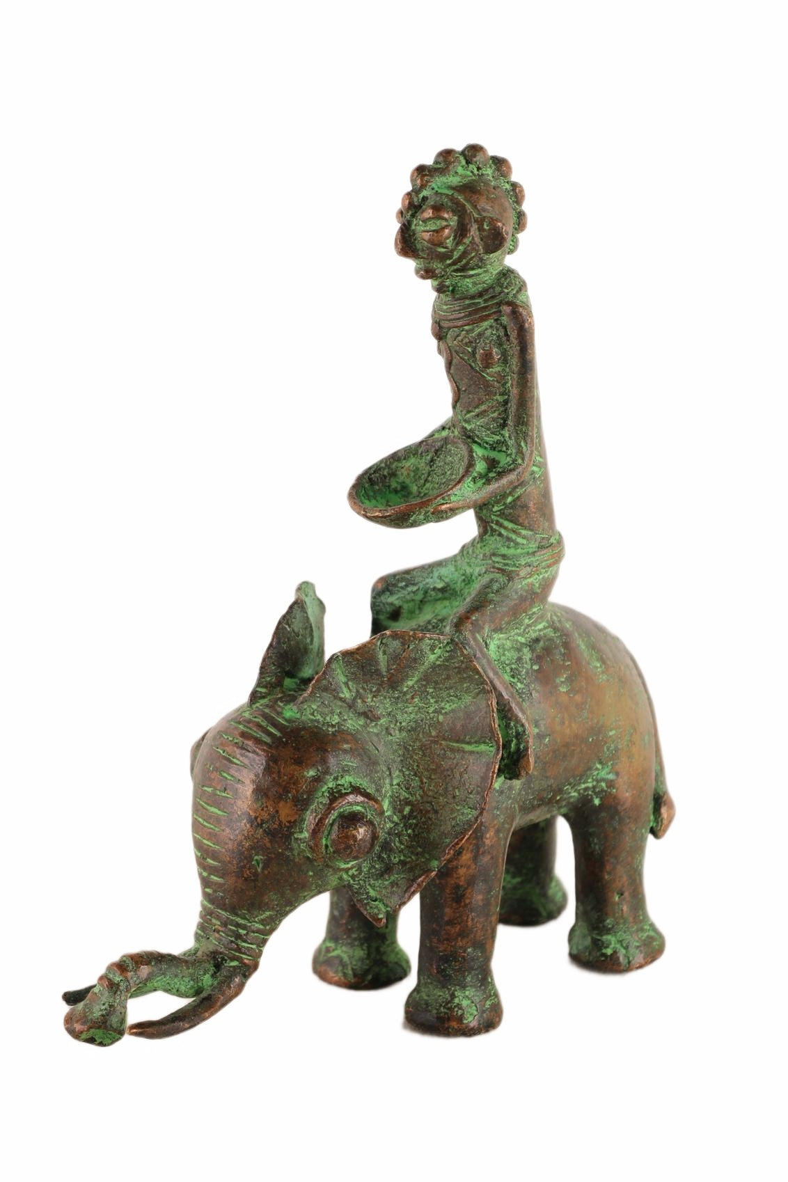 Sao/Kotoko Tribe Bronze Elephant Rider ~9.8" Tall (New 2026) - Sculpture & Statuary