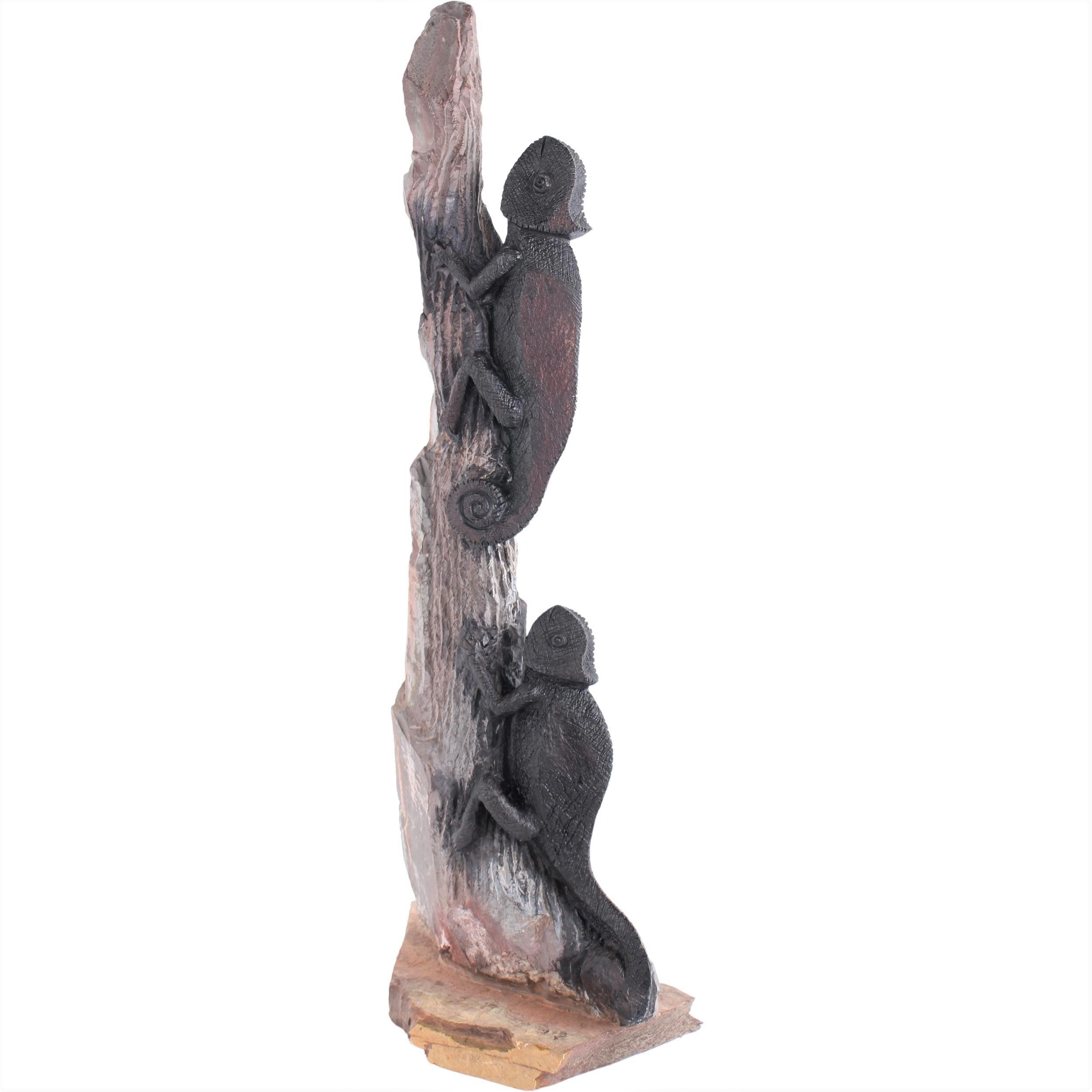 Shona Tribe Serpentine Stone Chameleons ~26.8" Tall