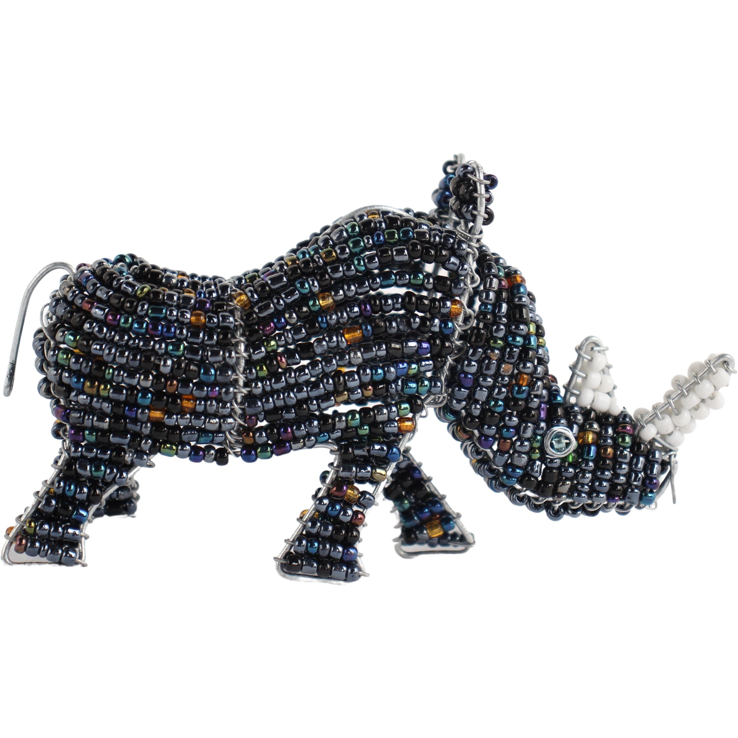 Shona Tribe Wire and Beaded Animals - Rhino ~2.8" Tall - Wire and Beaded Animals
